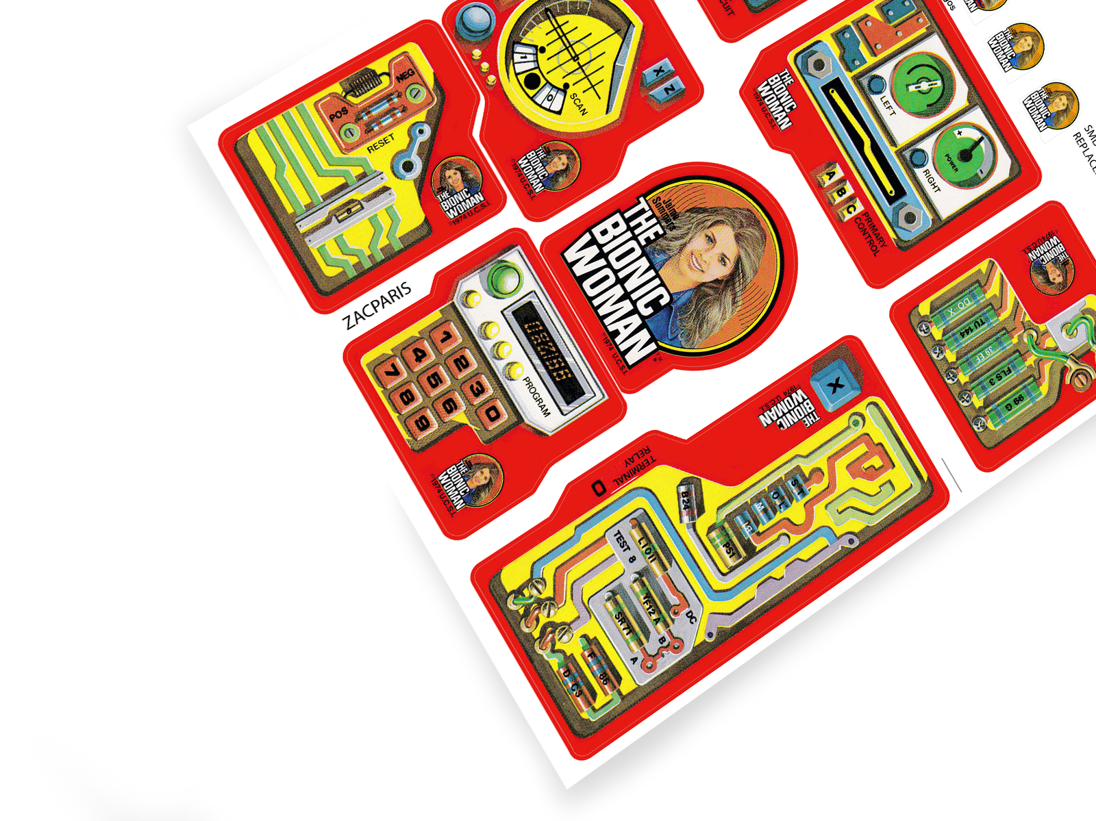 Kenner 1975 Six Million Dollar Man SMDM Bionic Woman Bionic stickers