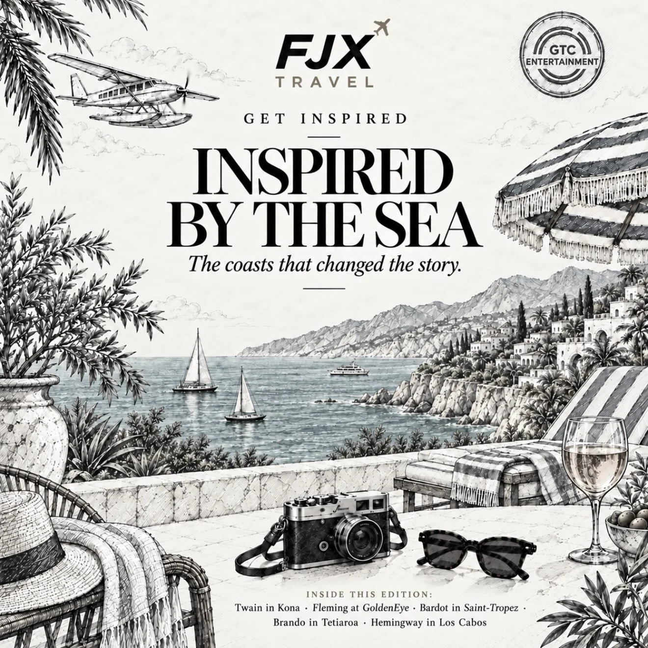 Some places are more than an escape, they become part of the work.

From Twain in Kona and Fleming in Jamaica, to Bardot in Saint-Tropez, Brando in Tetiaroa, and Hemingway in Los Cabos, these are the coastlines that left a mark.

The FJX Way: GET INS