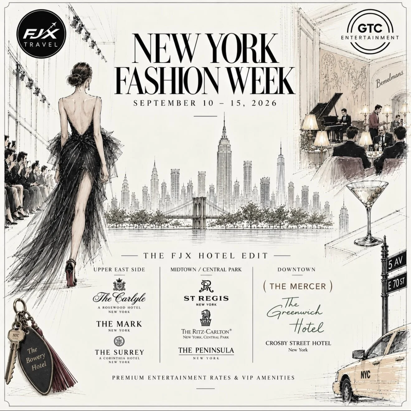 New York Fashion Week. The FJX Way. 

September 10&ndash;15, 2026.

Whether you&rsquo;re in New York for the runway, the meetings, the production, or everything happening around it &mdash; you handle the week. We&rsquo;ll handle New York.

&bull;Last