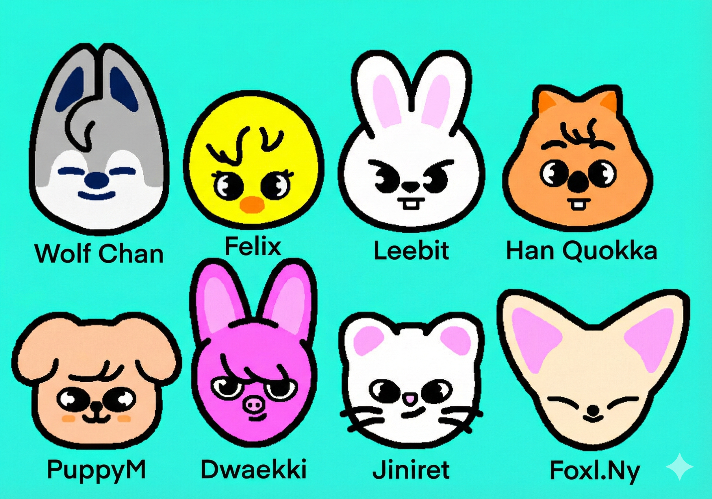 Full set of 8 SKZOO 3D printed focal beads featuring Wolf Chan, Felix, Leebit, Han Quokka, PuppyM, Dwaekki, Jiniret, and Foxl.Ny.