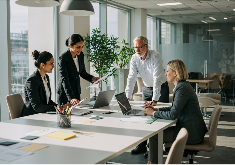 Management meeting in a real work environment.