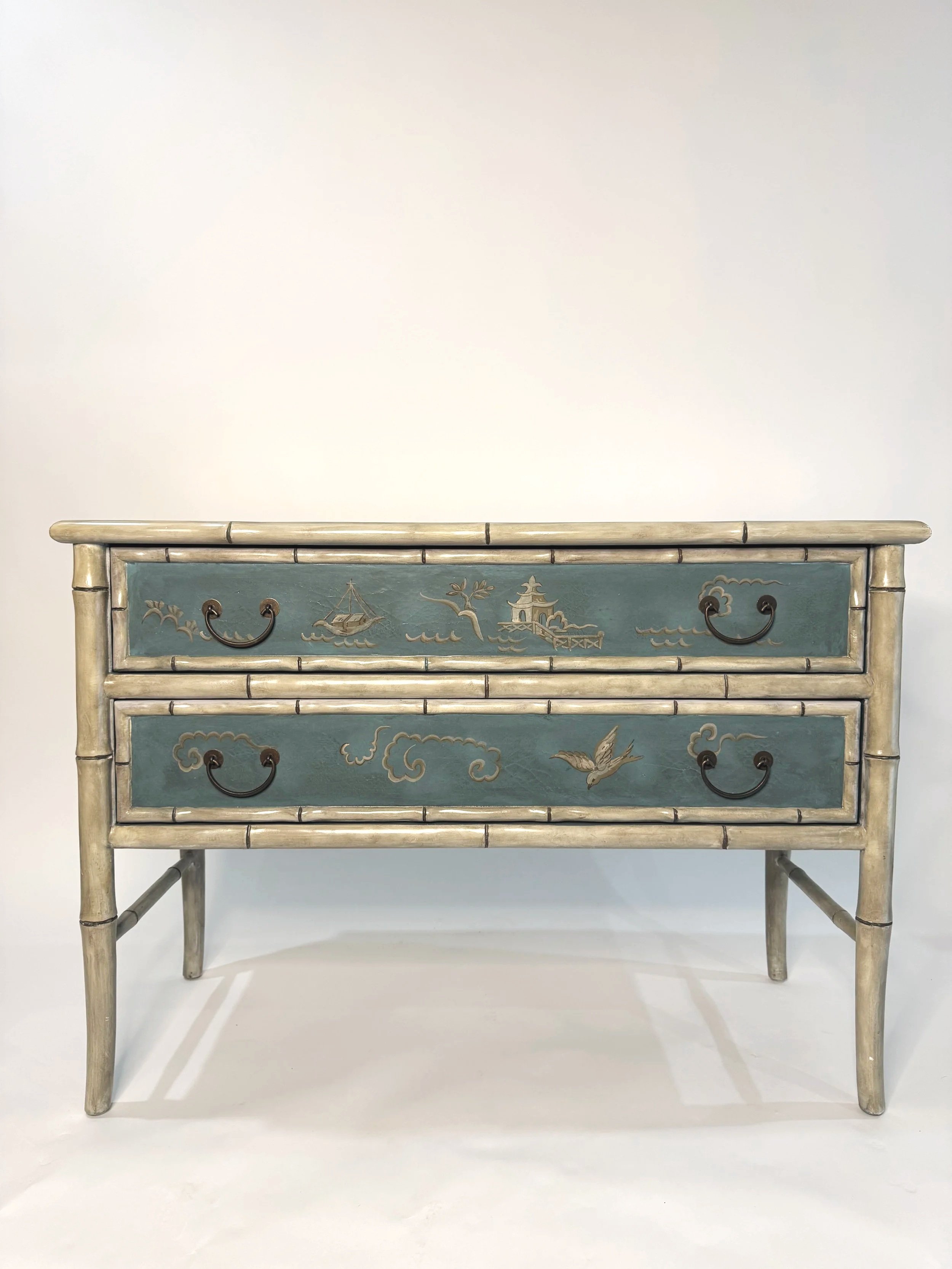 Faux bamboo painted Chinoiserie commode with two drawers