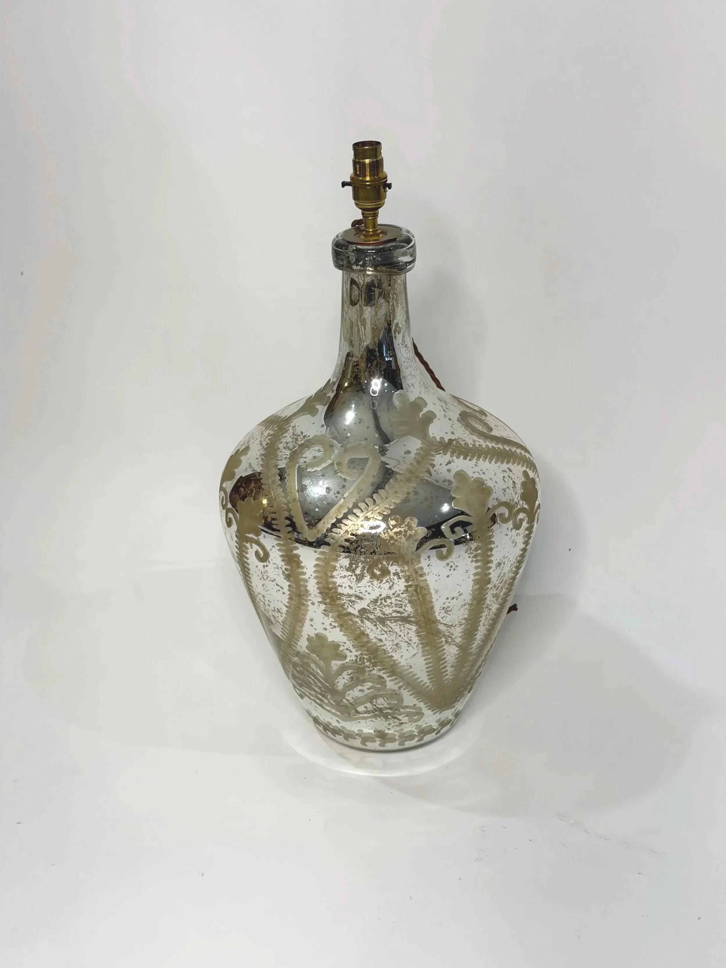 Mercury glass table lampbase with silk cord