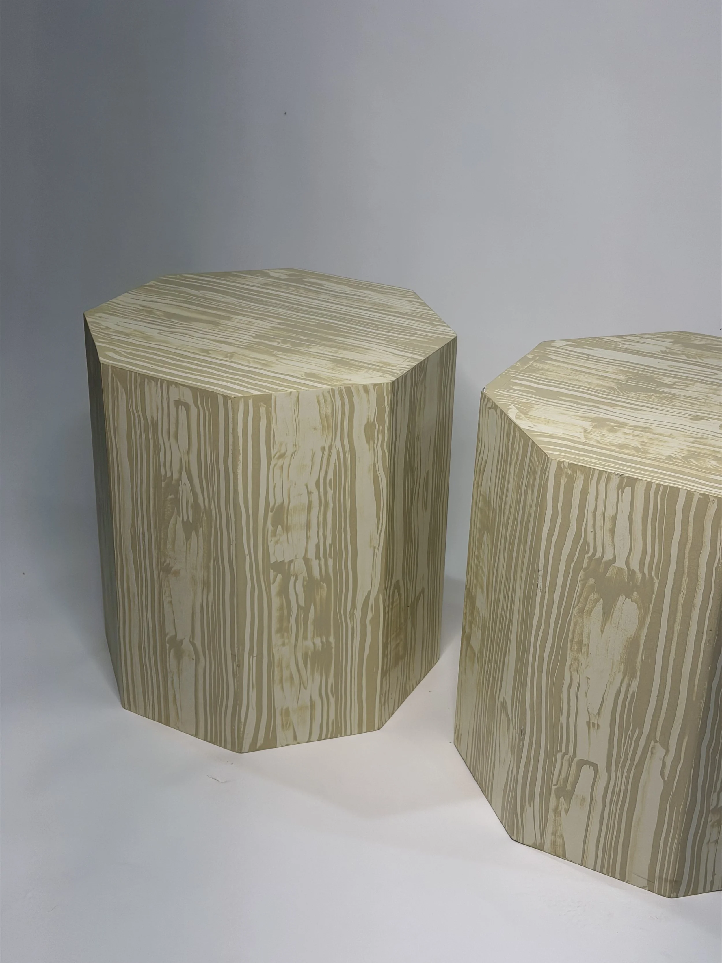 Faux pine painted solid timber side tables