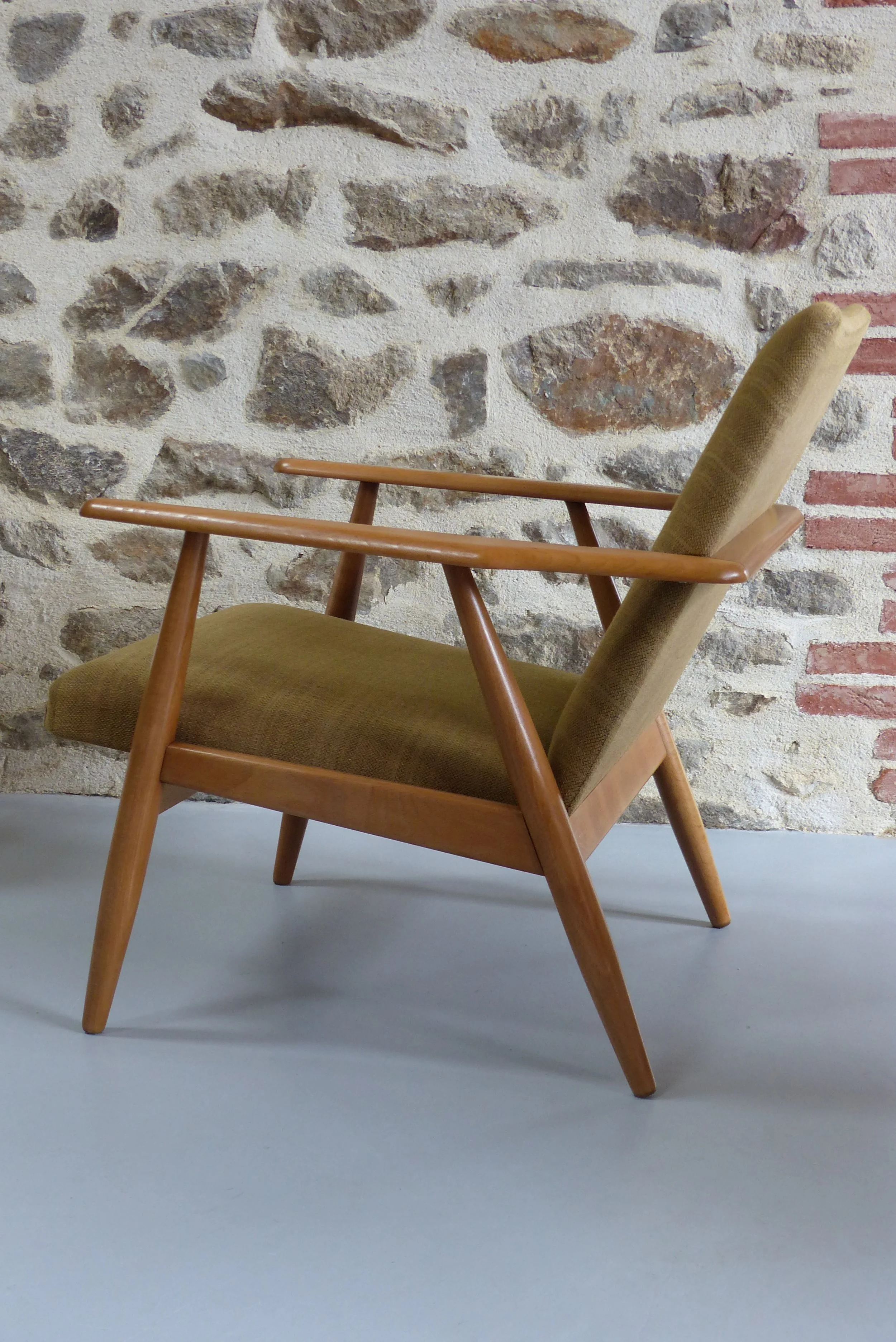 Fauteuil scandinave en hêtre et tissu Années 1960