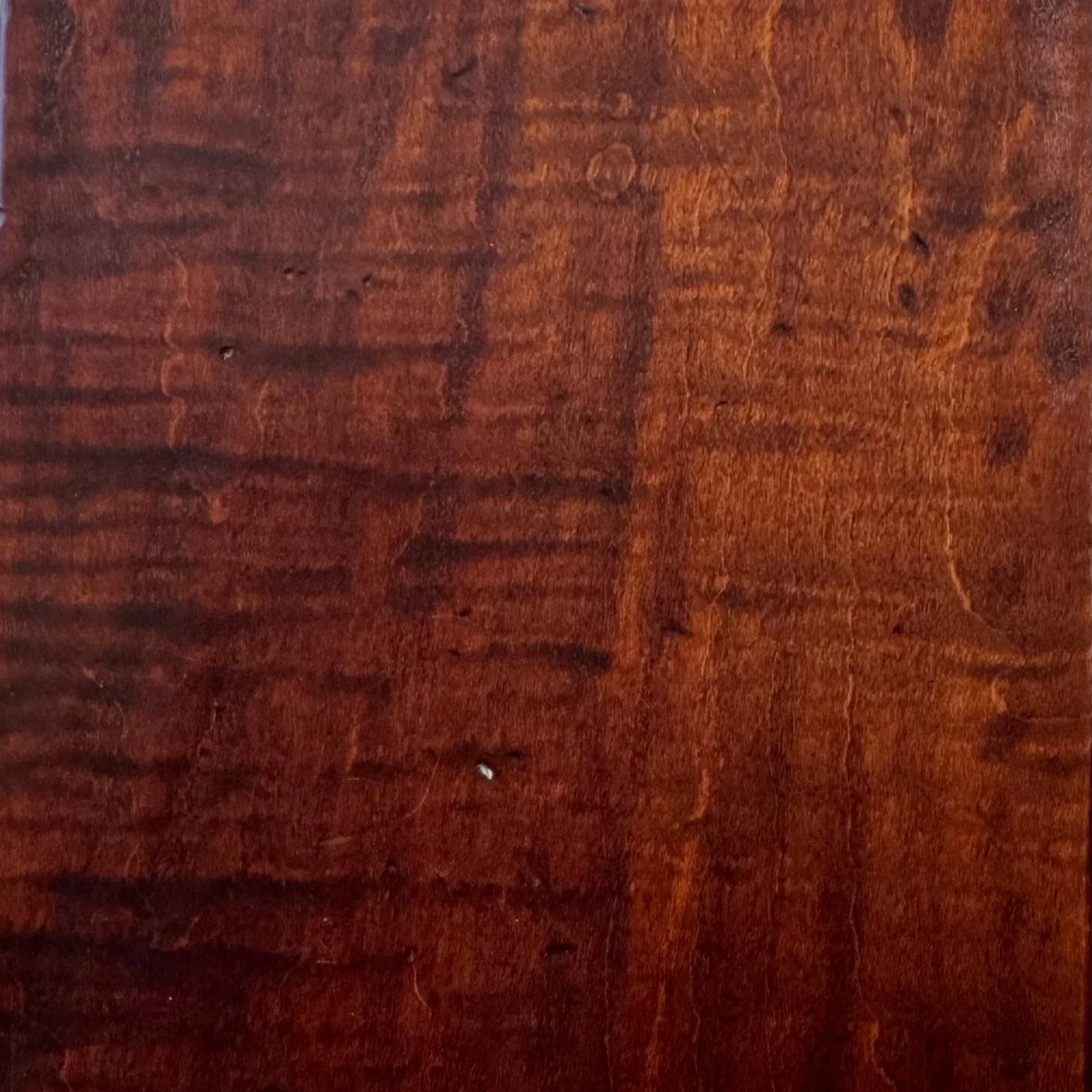 Tiger Maple Dark Cranberry, Medium Highlights, Light-Medium Distress, Scrub Planed Surface