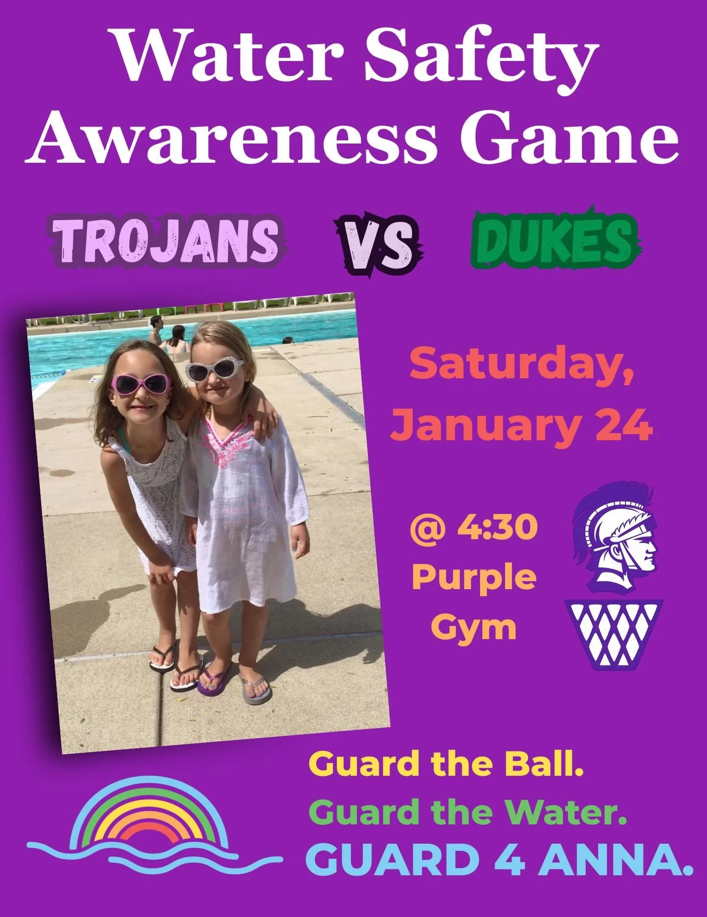 Great defense isn&rsquo;t just for basketball.🏀 It&rsquo;s about protecting what matters most! Come cheer on DGN vs York and help us honor Anna while sharing simple water safety habits that can save lives. 💜💚💦