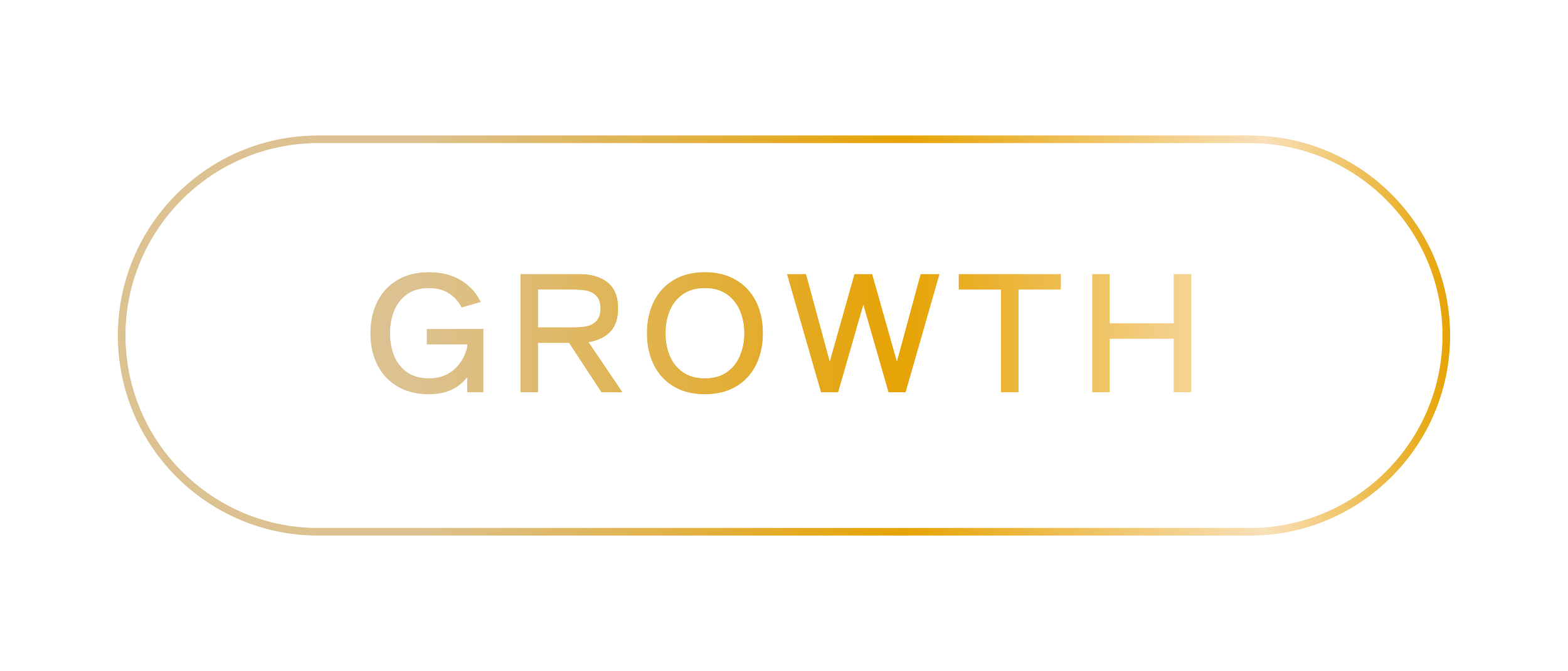 The word 'GROWTH' written in large capital letters with a white and gold color scheme on a white oval background.