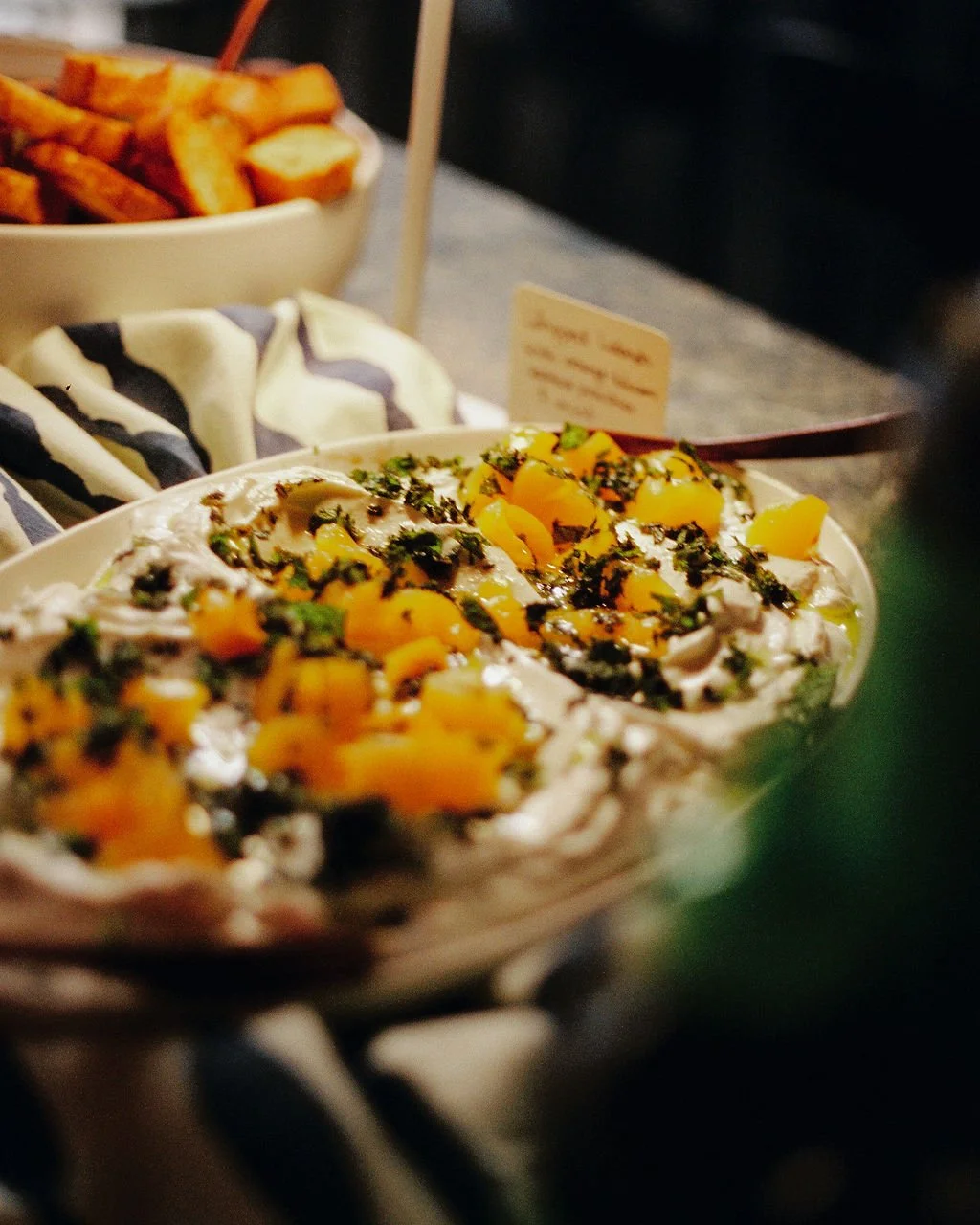 labneh with chopped peaches and mint