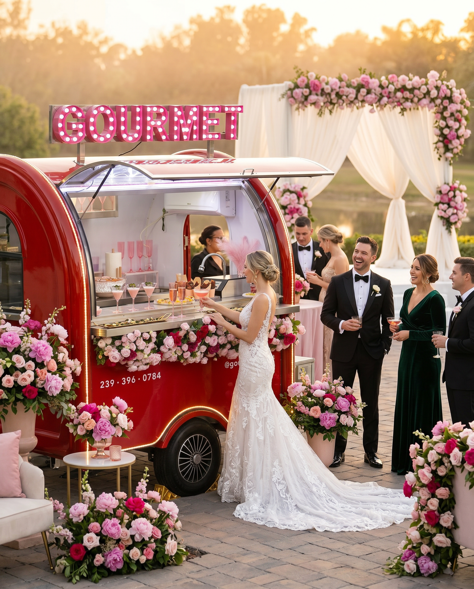 Gourmet Chariot brings a luxury mobile caviar and champagne experience directly to weddings across Naples and Southwest Florida