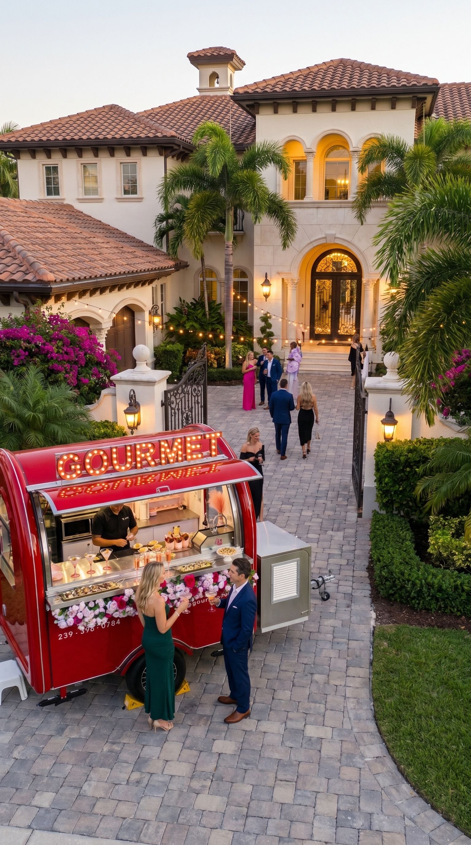 Gourmet Chariot creates high-impact hospitality experiences for luxury real estate broker opens, private showings, waterfront estates, and VIP buyer events throughout Naples and Southwest Florida