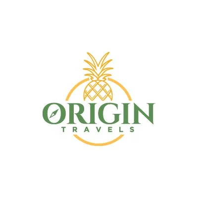 Logo for Origin Travels featuring a stylized pineapple with green and gold colors.