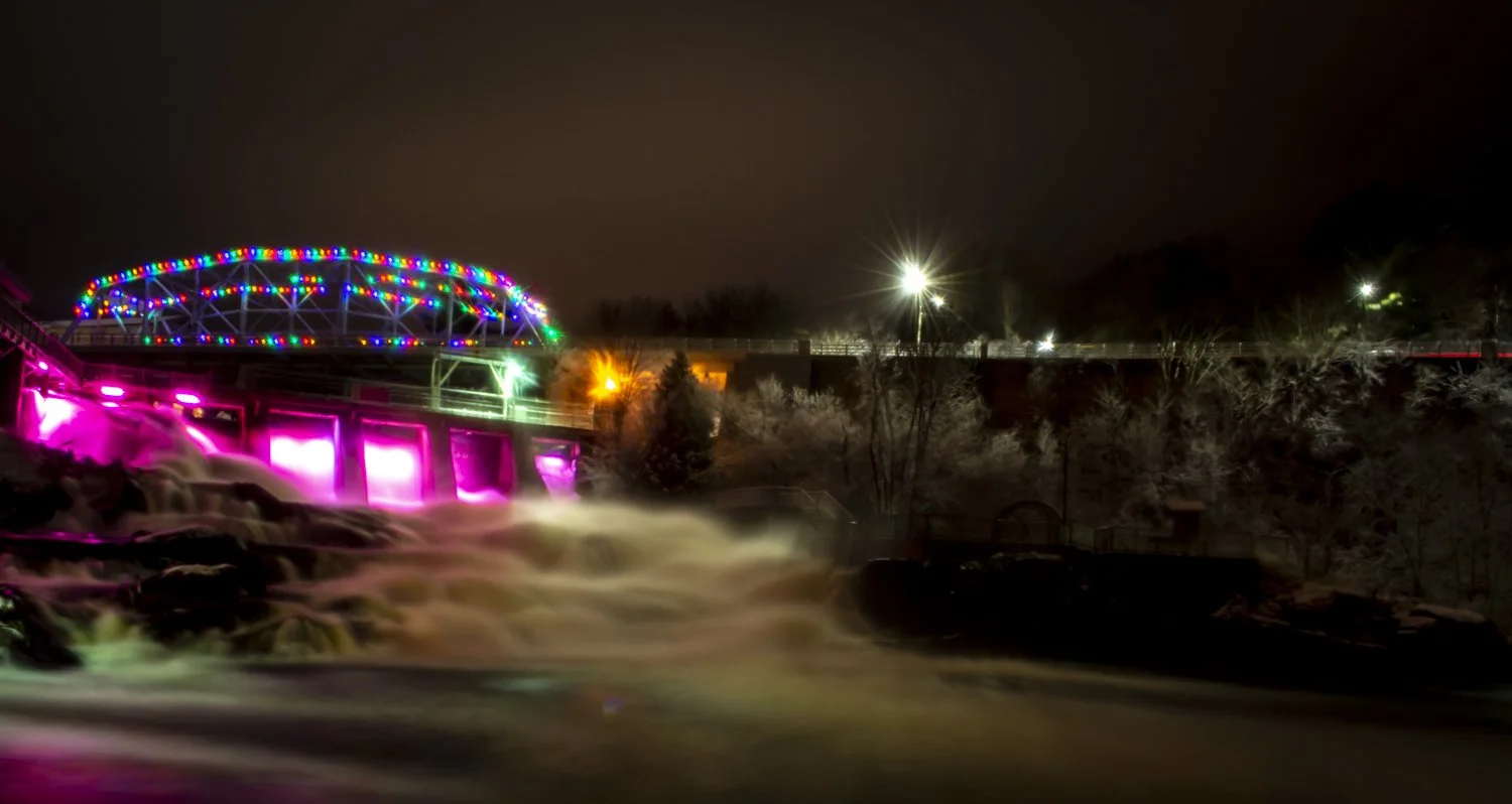photographing waterfalls at night with slow shutter speed.