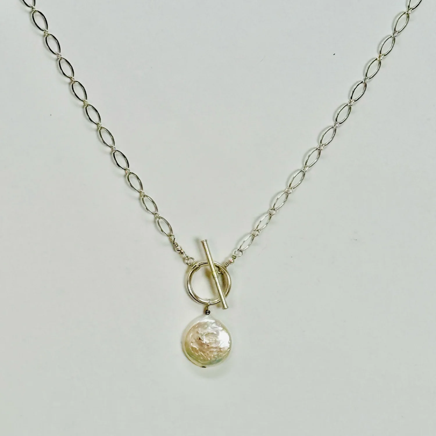 MOTHER OF PEARL COIN TOGGLE NECKLACE -SILVER — Linka Jewelry