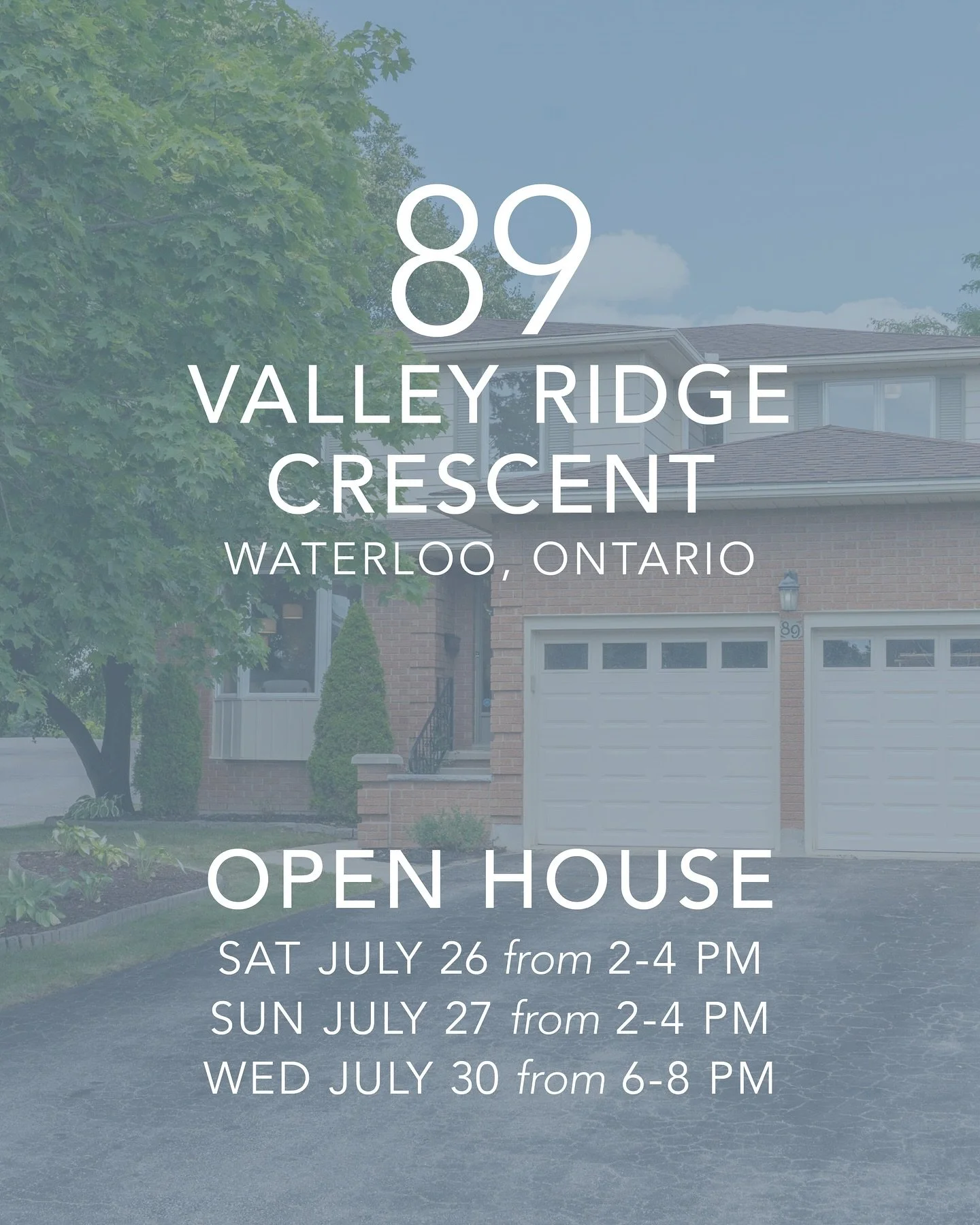 FOR SALE
89 Valley Ridge Cres
Waterloo, ON

Listed for $999,000
Offers Anytime

👋&nbsp;OPEN HOUSE:
Saturday &amp; Sunday, 2-4 PM
Wednesday, 6-8 PM

📍 Family-friendly Westvale Neighbourhood
🏡 2 storey home
📐 Over 3,300 sqft of finished living spac