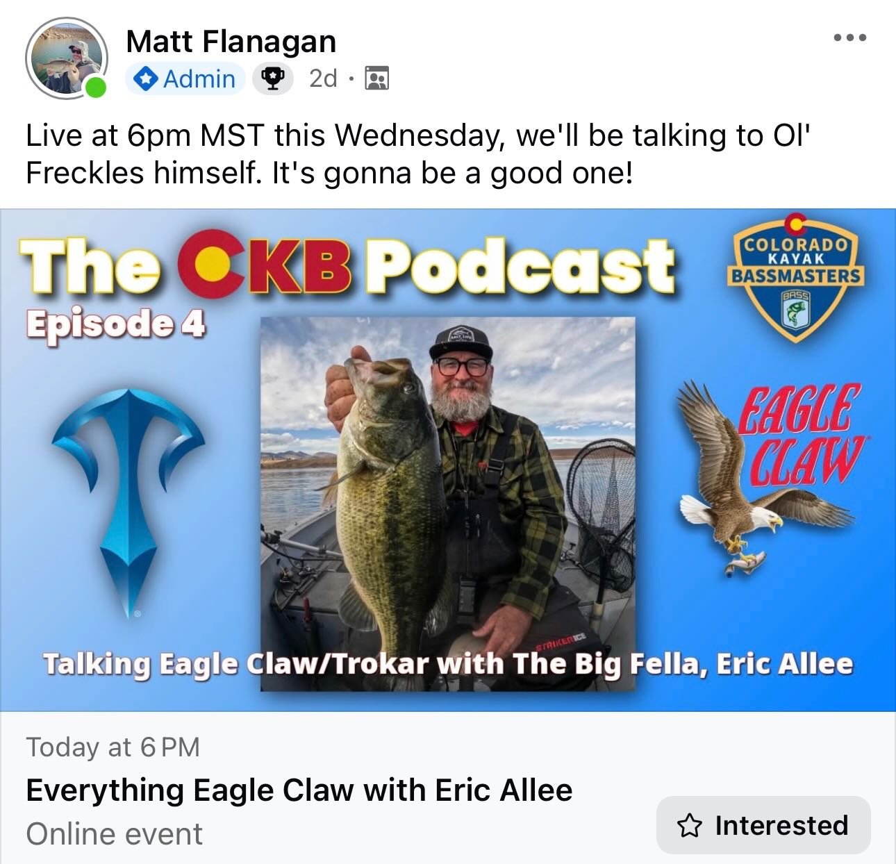 Let&rsquo;s go! Colorado Kayak Bassmaster&rsquo;s YouTube channel tonight!