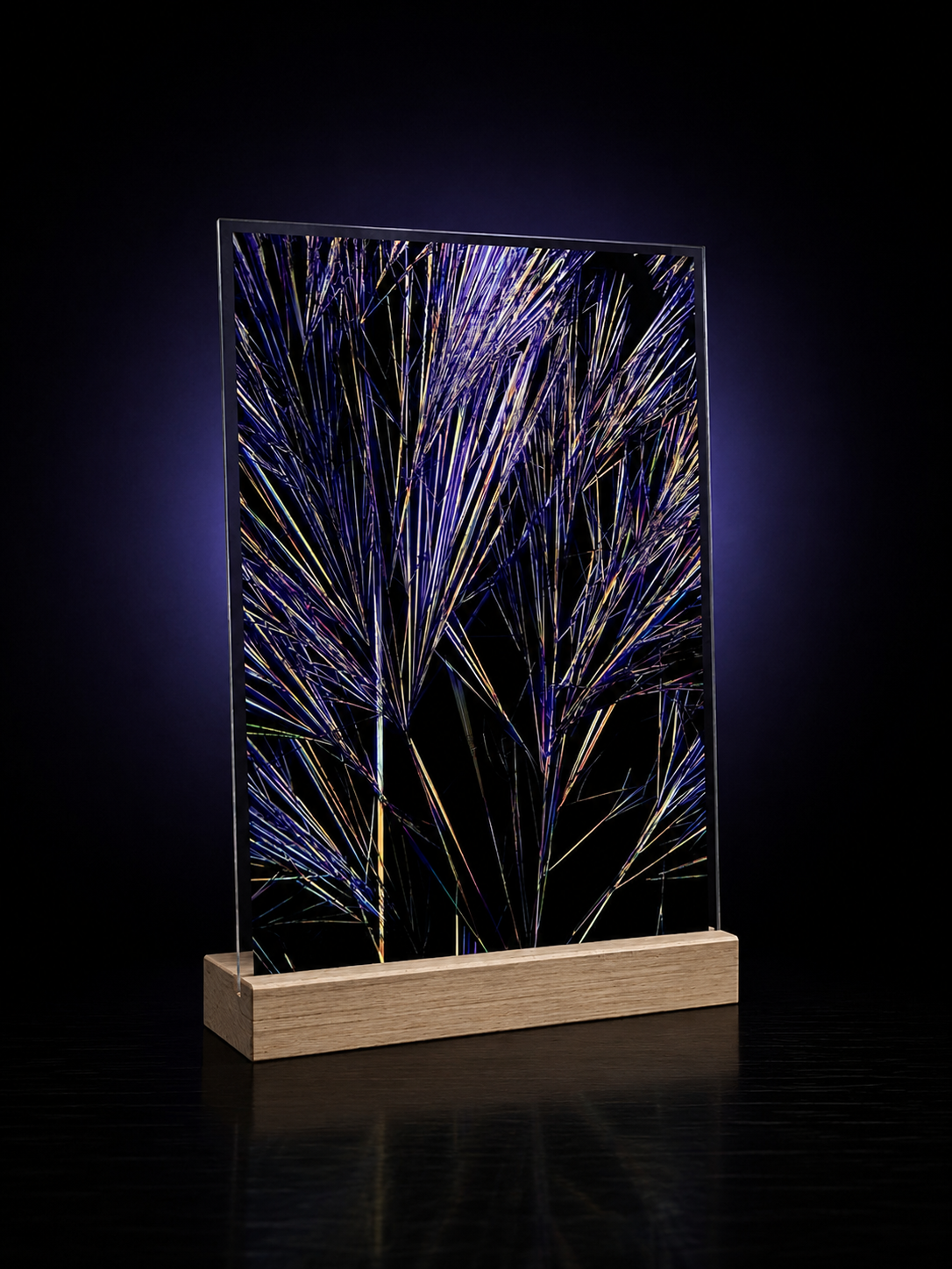 Caffeine Crystals C₈H₁₀N₄O₂ | Acrylic panel with Wooden base