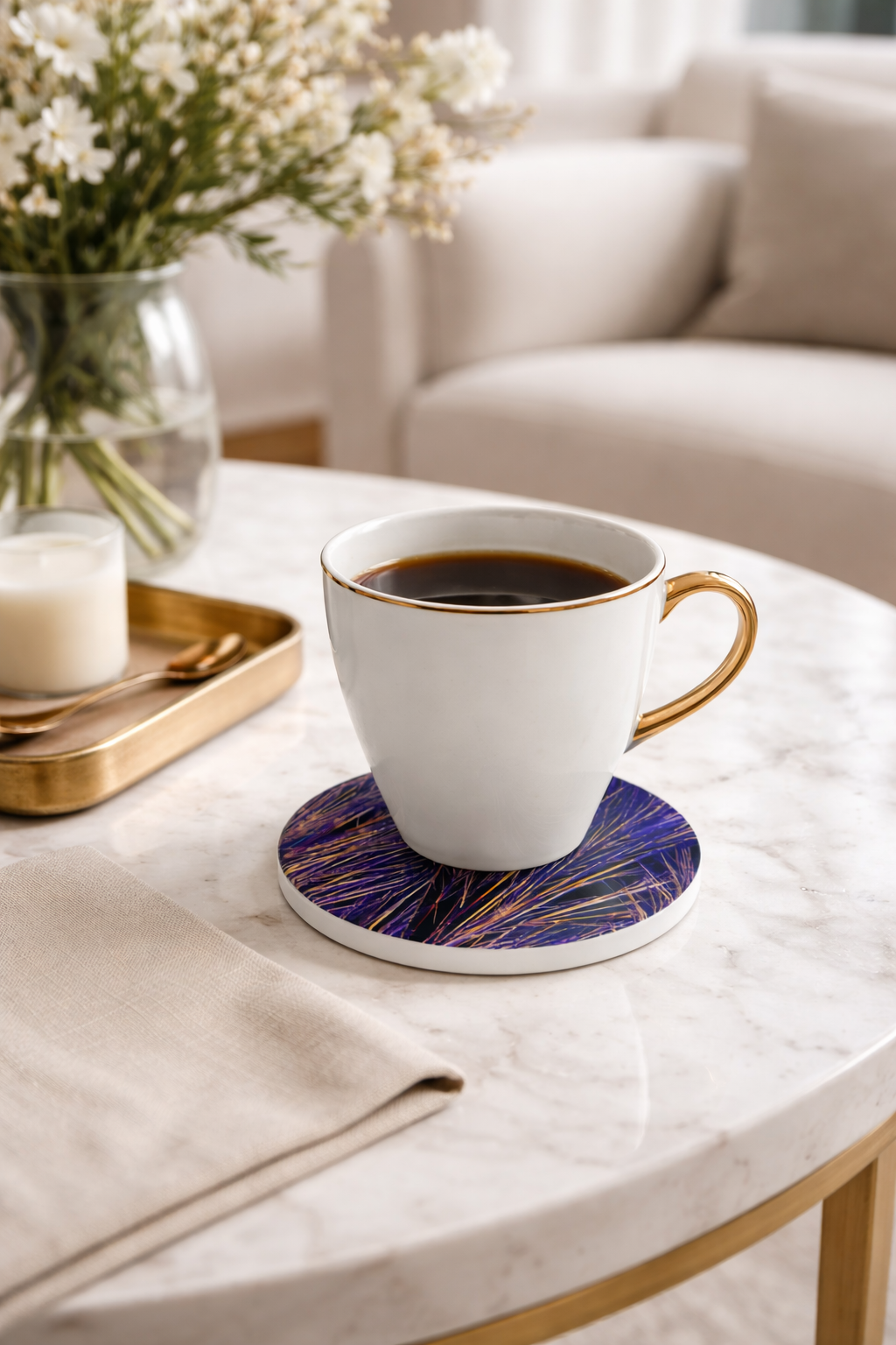 Dessous de verre en céramique : Cristaux de caféine