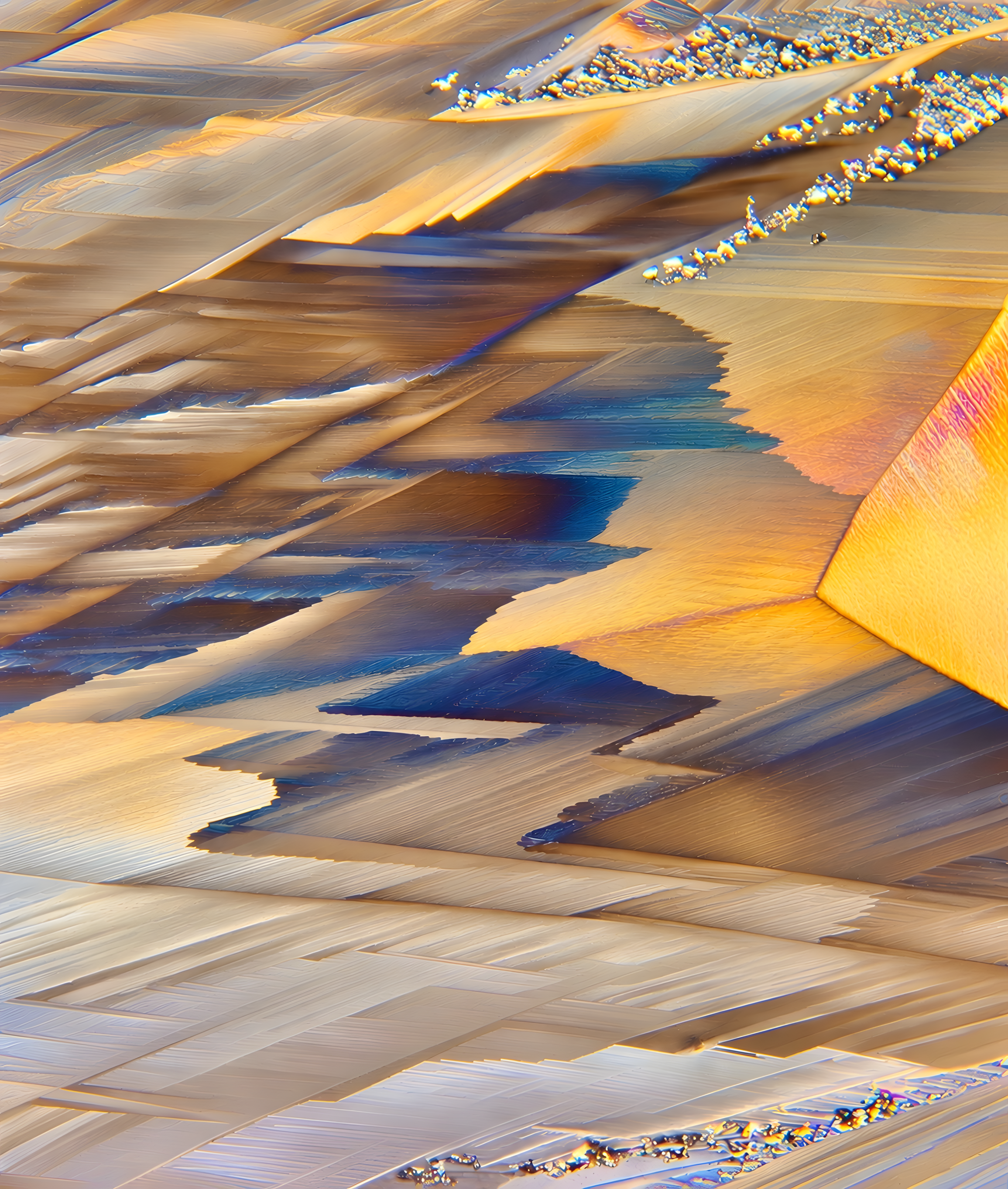 Urea crystals observed through polarized light microscopy, original scientific photography of crystalline patterns by Helnium.