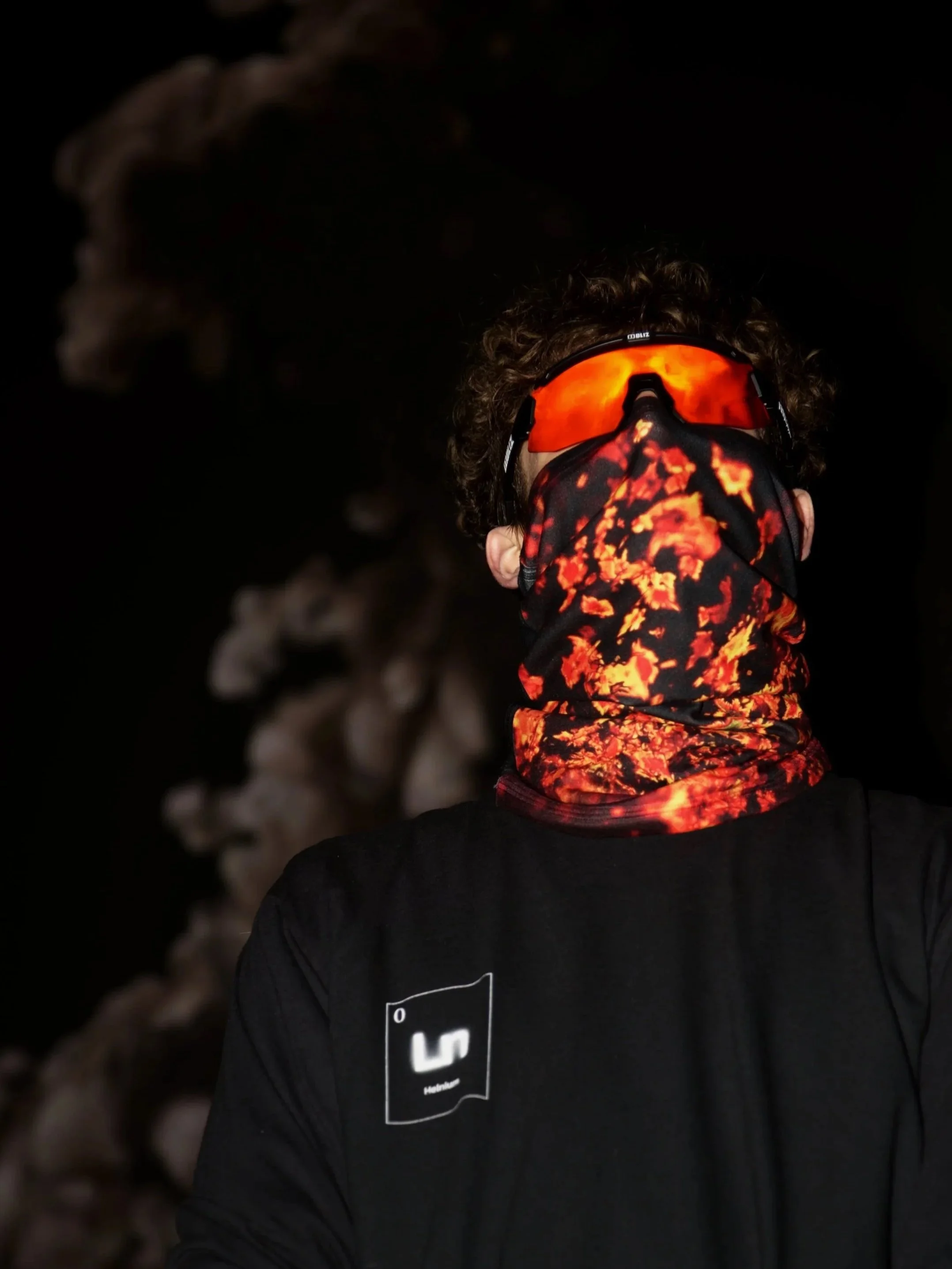 Helnium beta-carotene neck gaiter with original orange crystal microscopy imagery