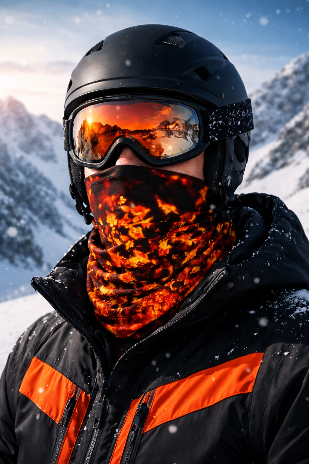 Skieur au cou enflammé sous le coucher du soleil.png