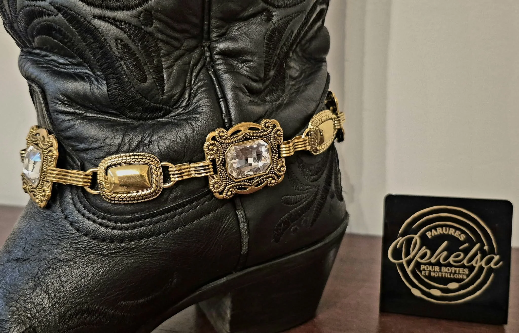 Victoria - Bijoux Bottes - Femme - or-pastille de verre carrées