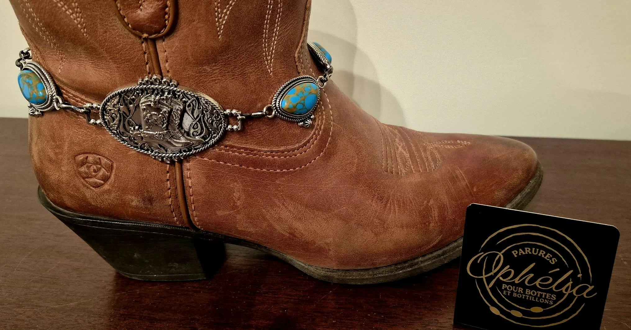 Sandrine - Bijoux Bottes - Femme -argent-pastille turquoise et ambre