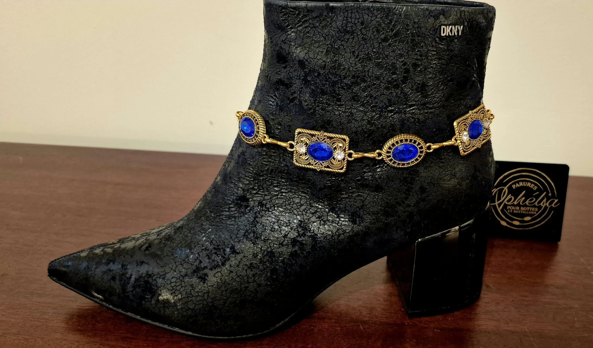 Victoria - Bijoux Bottes - Femme -pastille scintillantes or-ovales et carrées- bleu royal