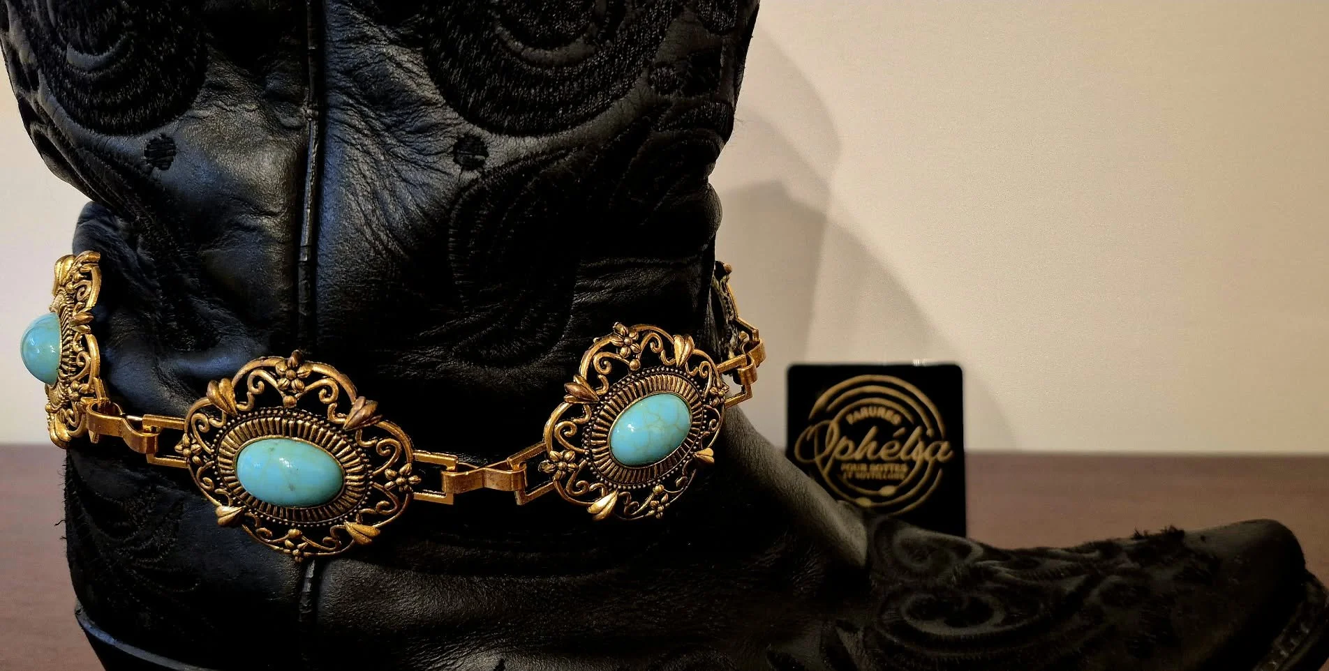 Octavie - Bijoux Bottes - Femme - Rosettes or avec turquoise