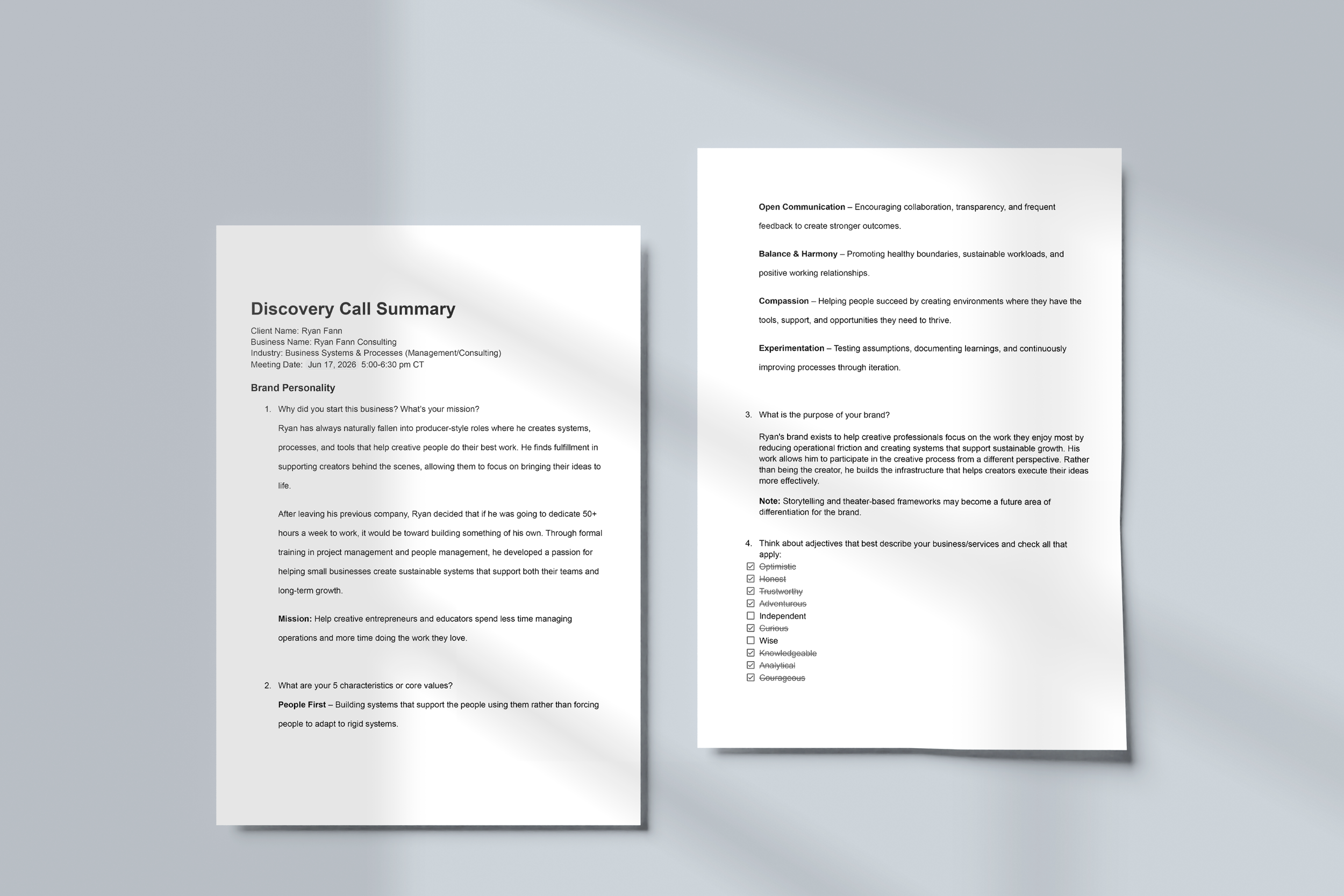 Discovery Call Notes Sample 1