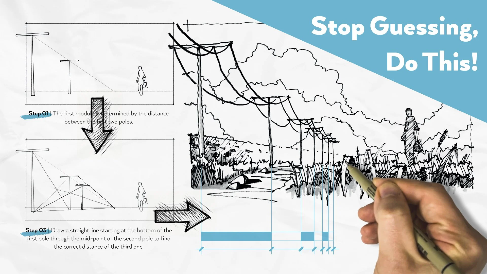 How to Draw Repeating Elements in Perfect Perspective (Without a Ruler!)