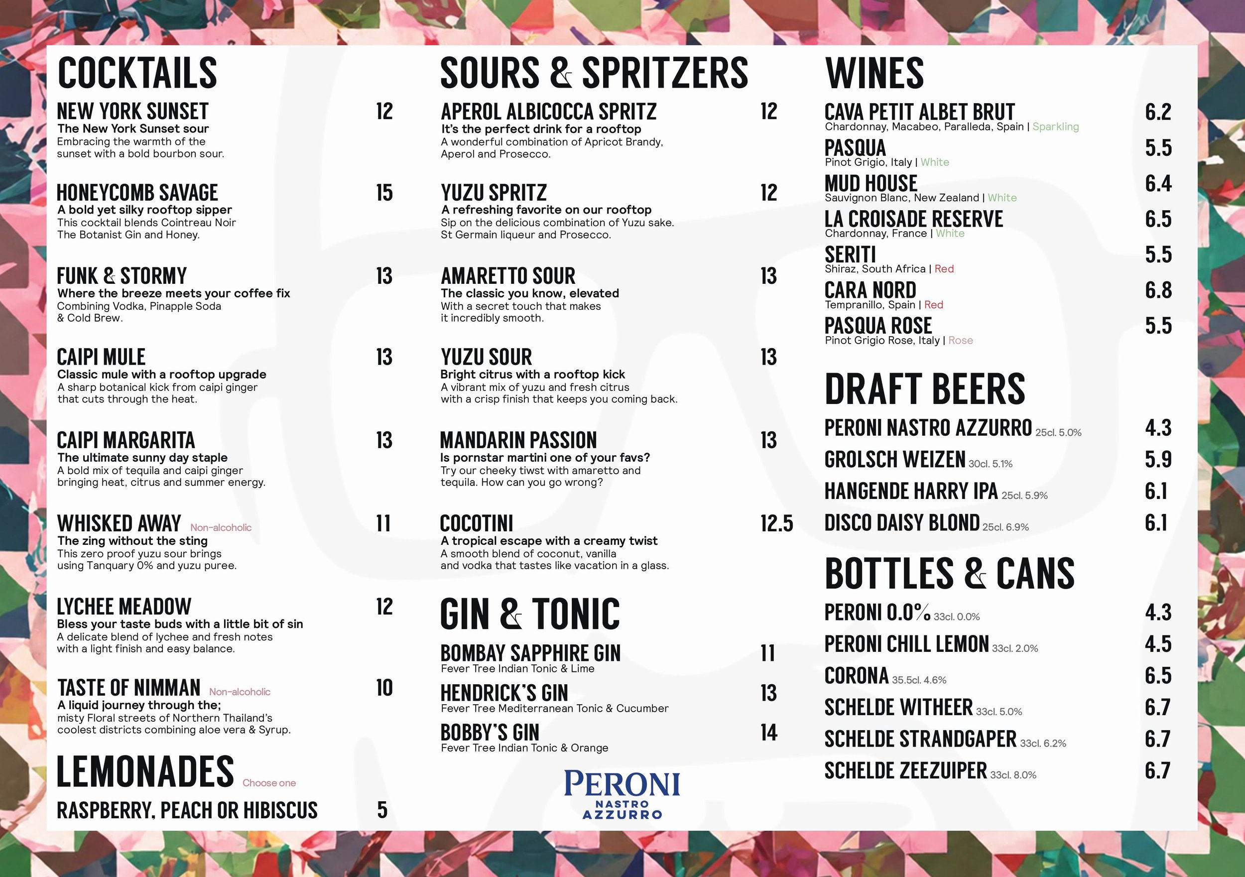 rooftop drinks menu 2026 Bleyenberg