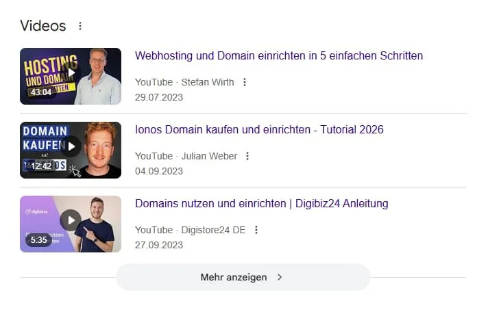Screenshot: Video Tutorial Rich Result für "Domain konfigurieren"