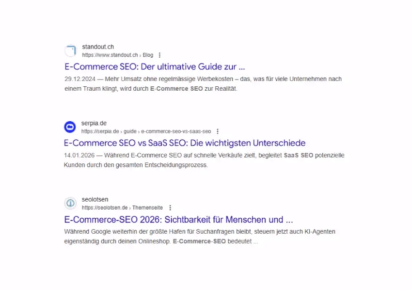 Screenshot Vergleich: Peripheres Sehen in den Google-Ergebnissen (SERPs).