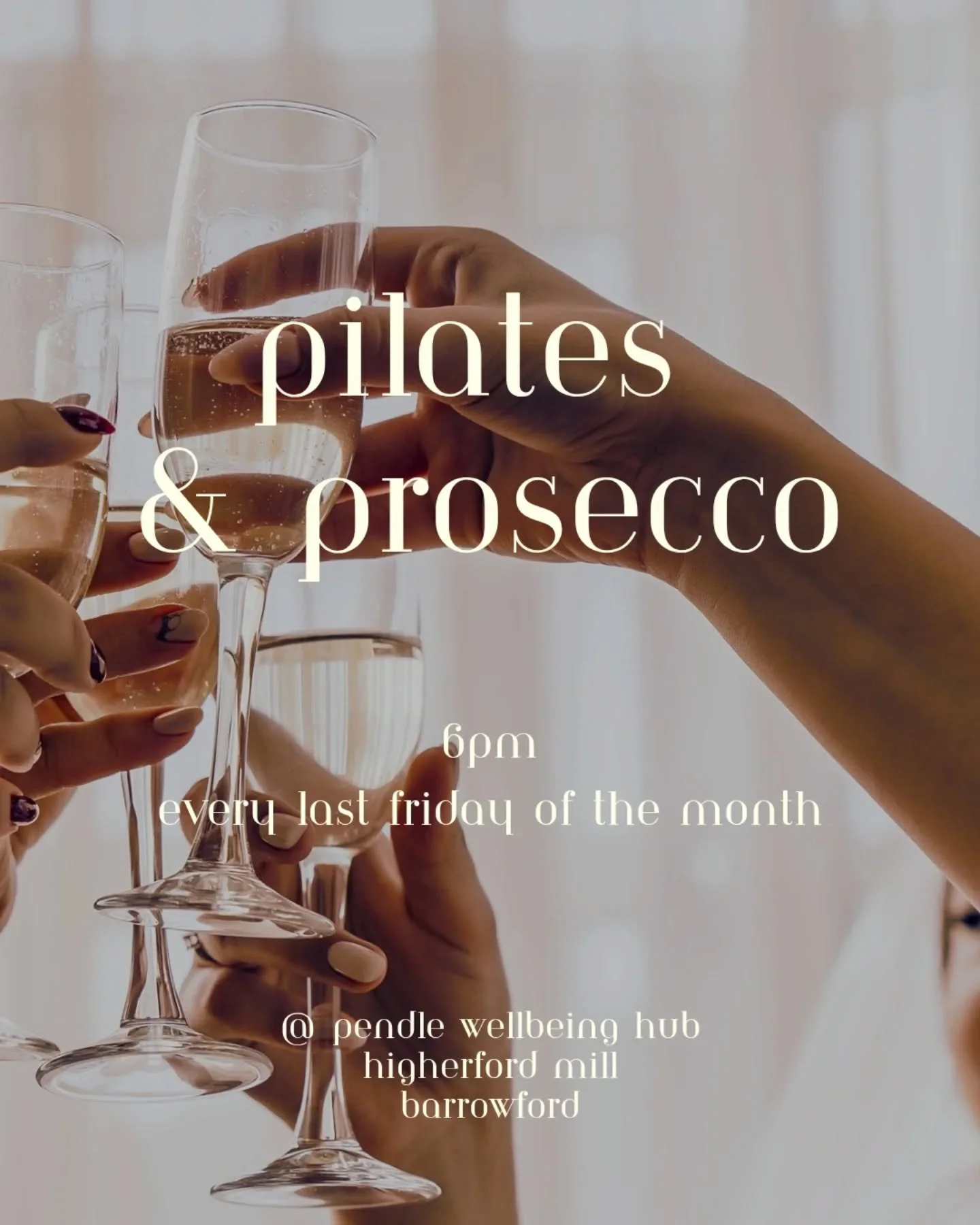 Pilates and prosecco with Fran @lumierepilates_ every last Friday of the month 🥂 that's tonight! 

Just book on to the Friday class in the normal way at pendlewellbeinghub.org/book-a-class. Alcohol &amp; alcohol free options ✨️