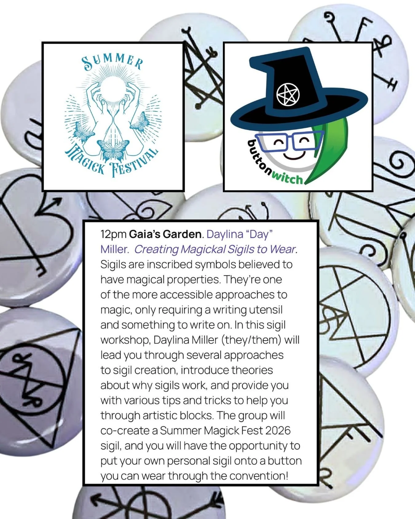 Now that I finally have access to this account again, hello! I&rsquo;ll be at @summermagickfest in Orlando next week for the second year, and the first year hosting a workshop! 

We&rsquo;ll be talking all things sigils: theories on how they work, me