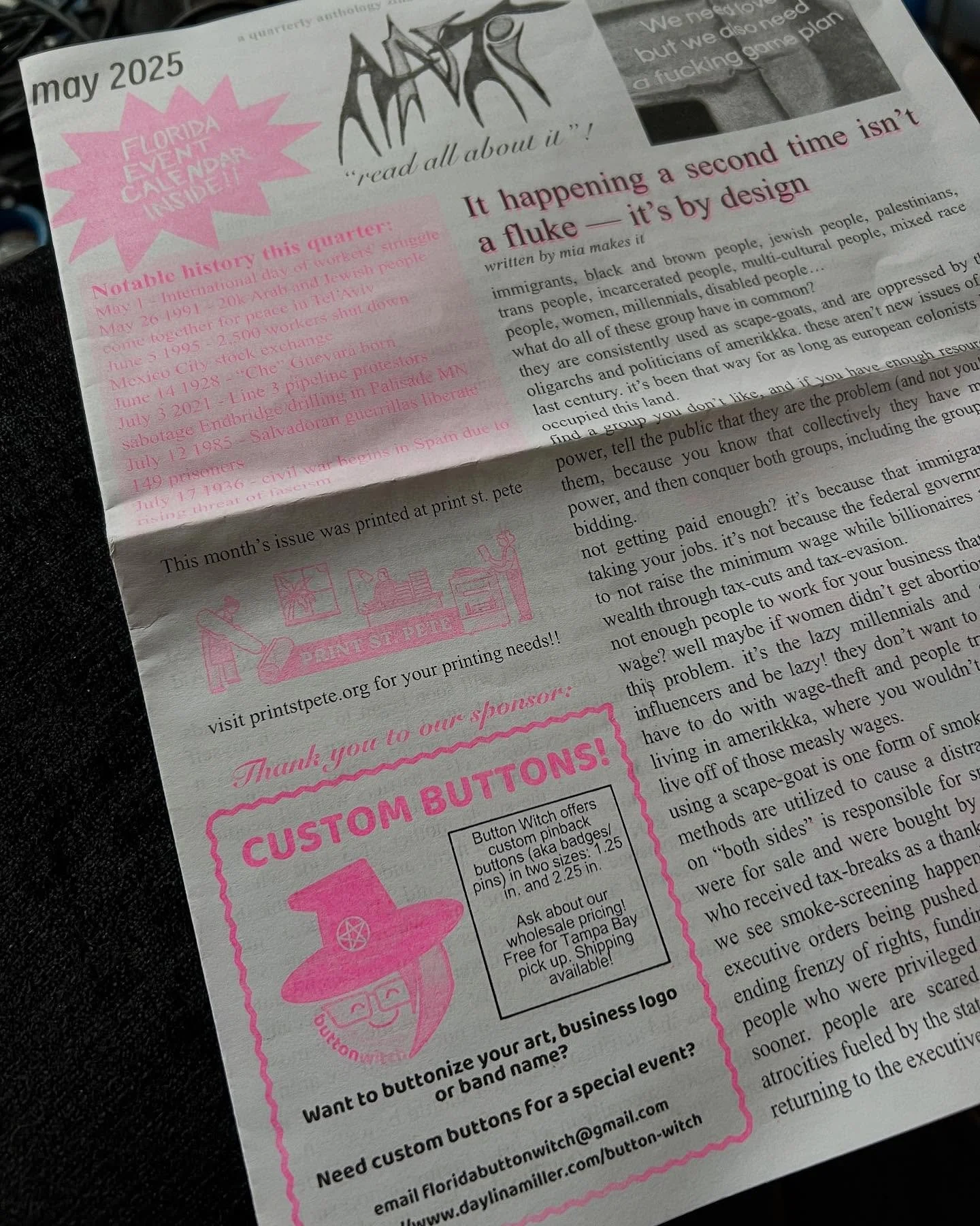 I got my first @buttonwitch ad printed in a Central Florida Zine! &ldquo;ANTI&rdquo; is a quarterly anthology zine about all the failures of capitalism, and each issue has theme. August&rsquo;s is on food sovereignty and their deadline to submit cont