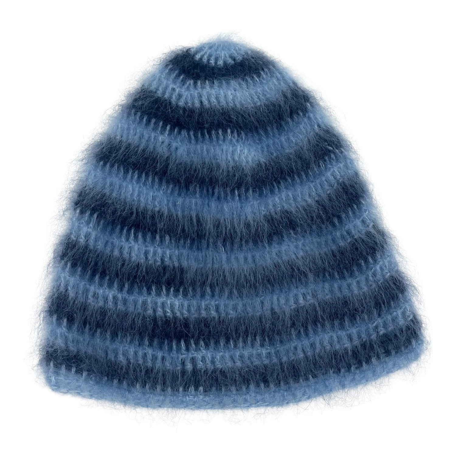 brushed mohair hat, blue thin stripe