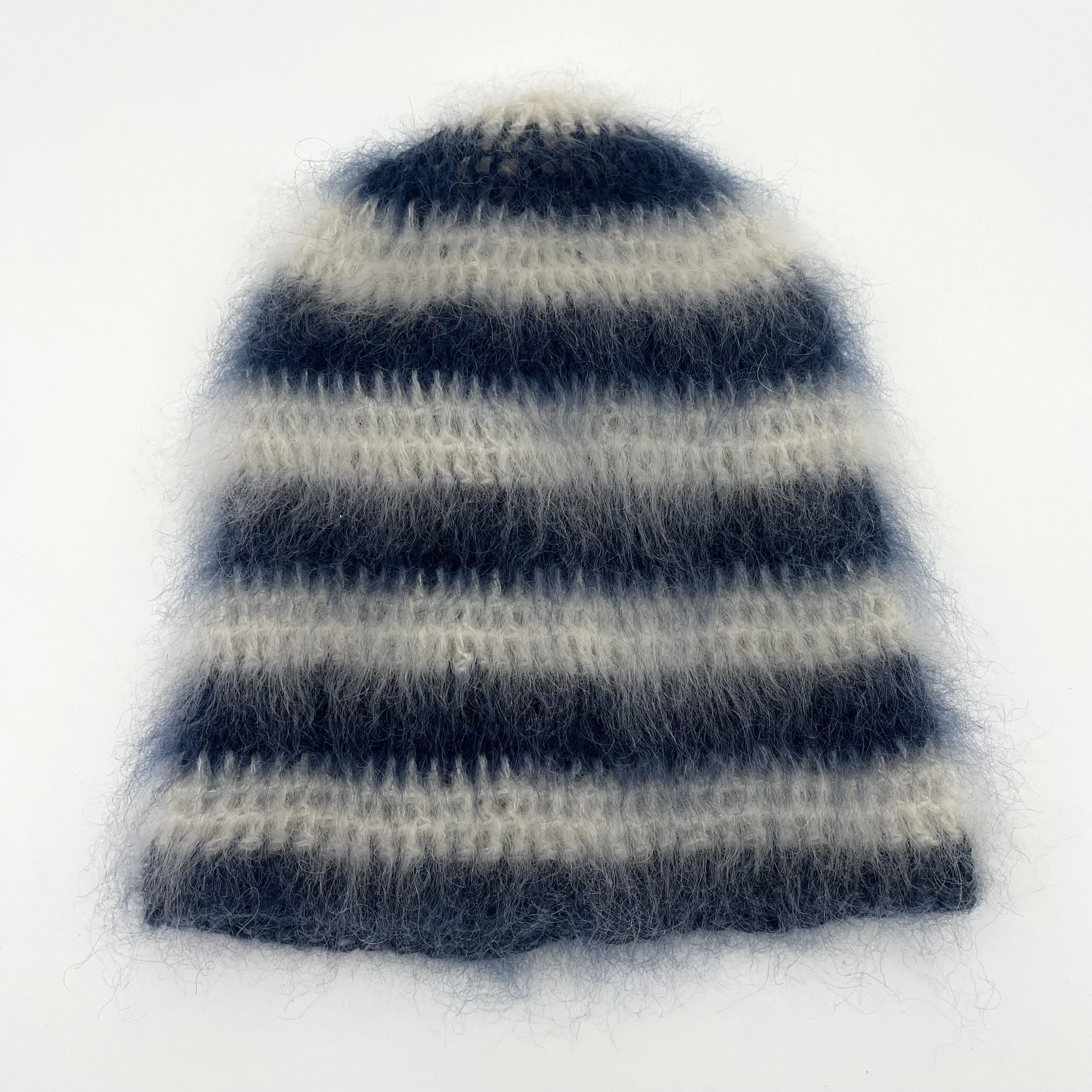 brushed mohair hat, navy stripe