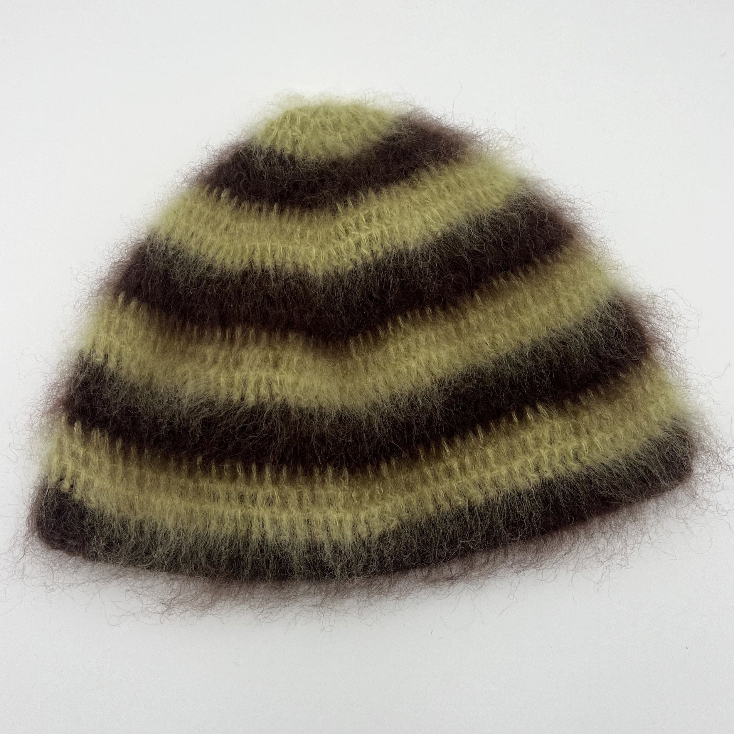 brushed mohair hat, brown & green stripe