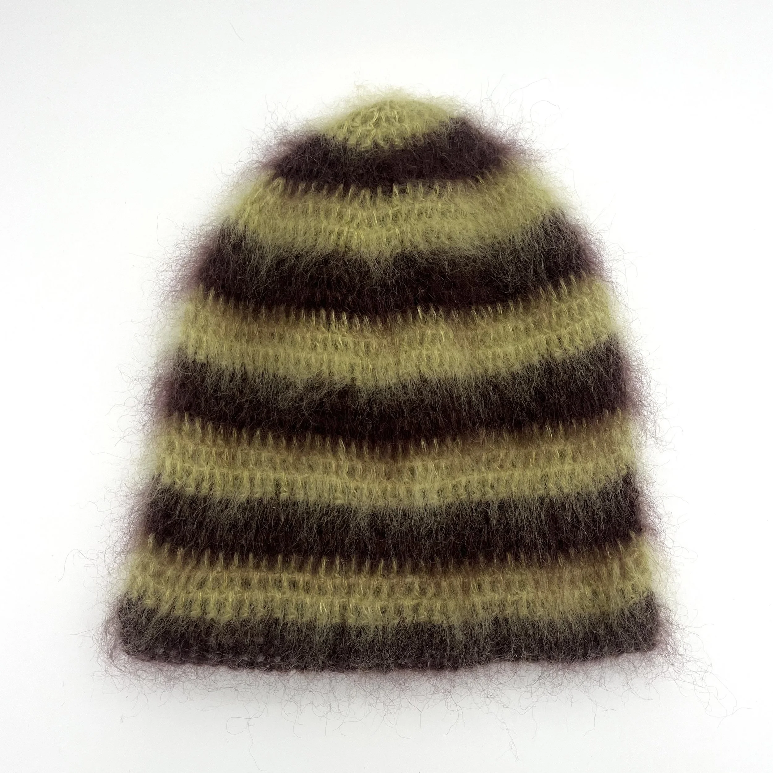 brushed mohair hat, brown & green stripe