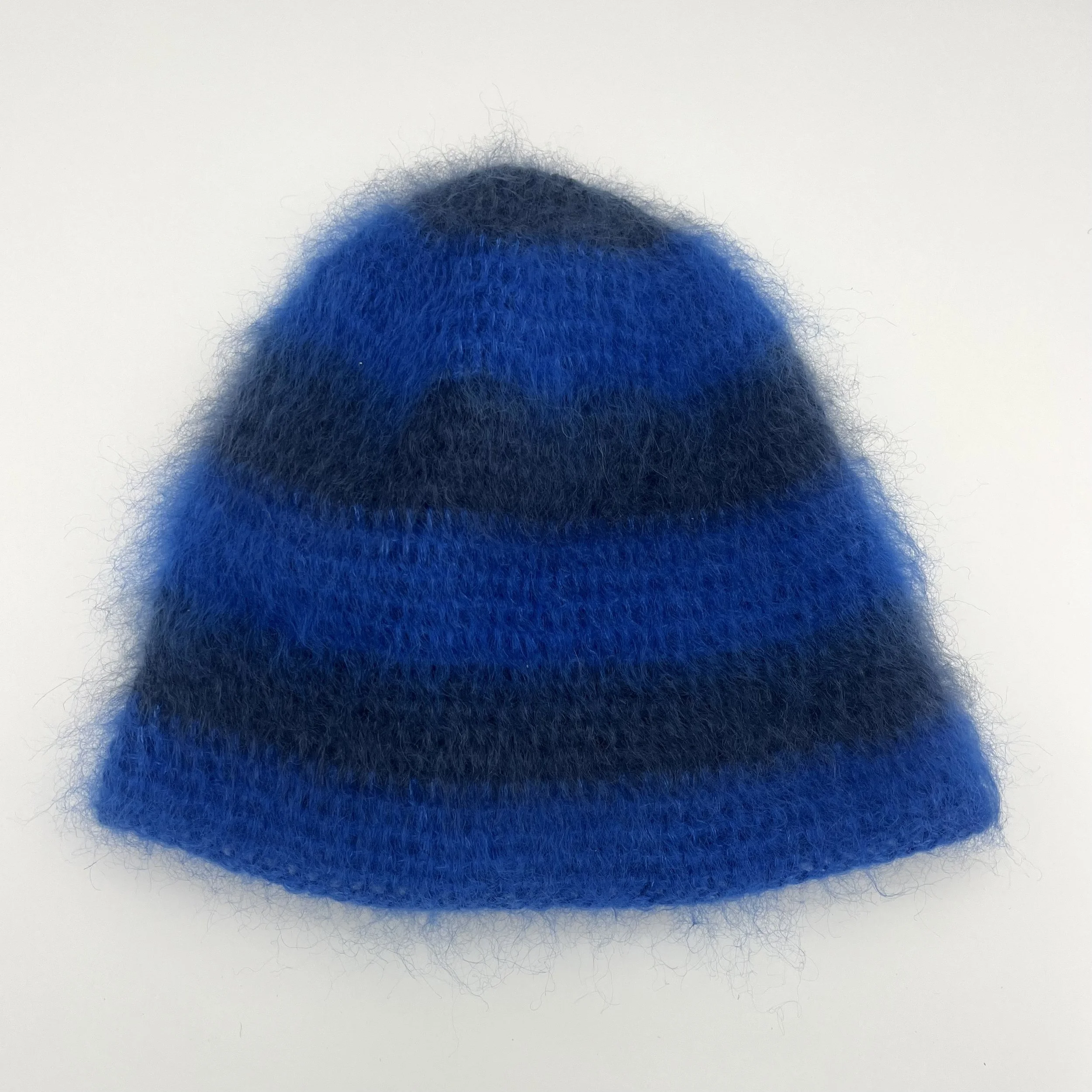 brushed mohair hat, blue stripe