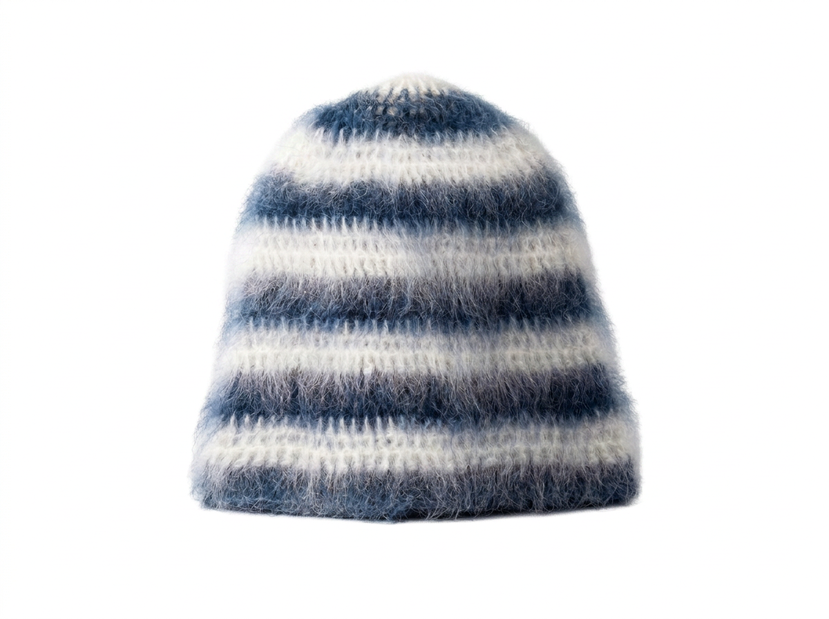 brushed mohair hat, navy stripe