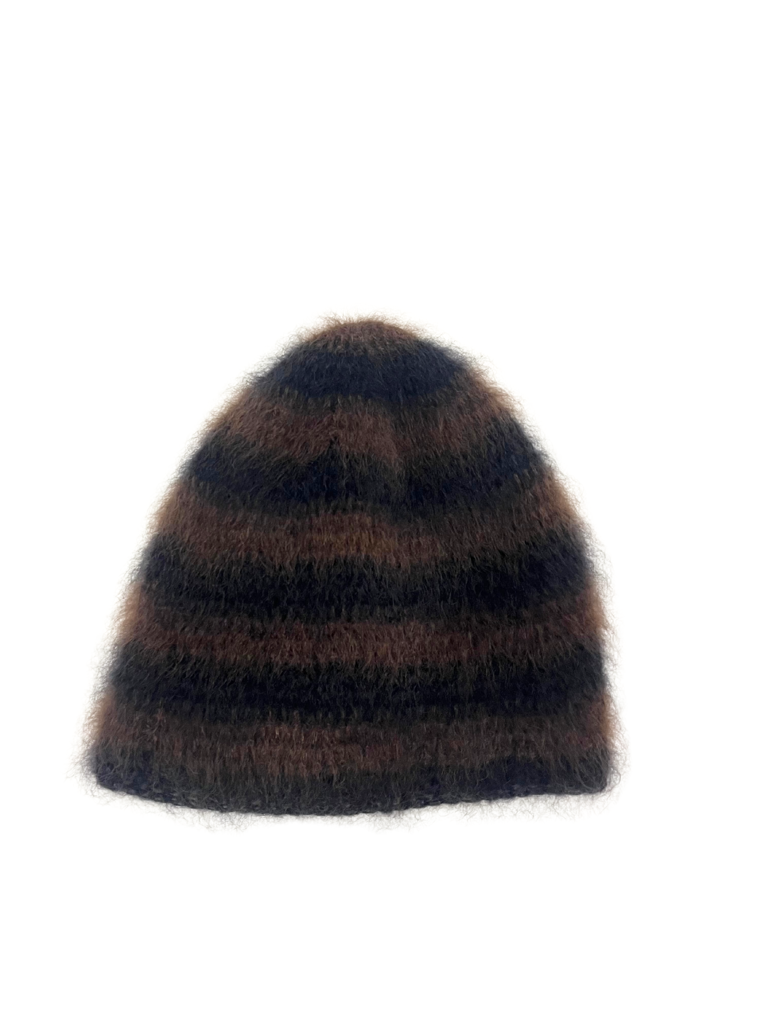 NEW brushed mohair hat, espresso stripe