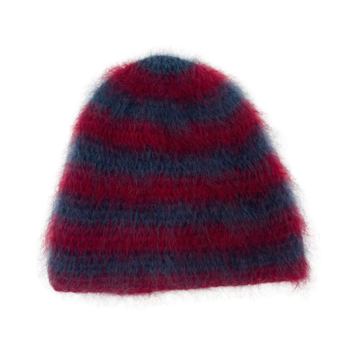 NEW brushed mohair hat, blue & red stripe