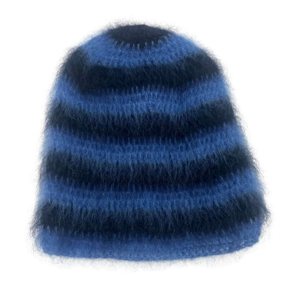 brushed mohair hat, blueberry stripe