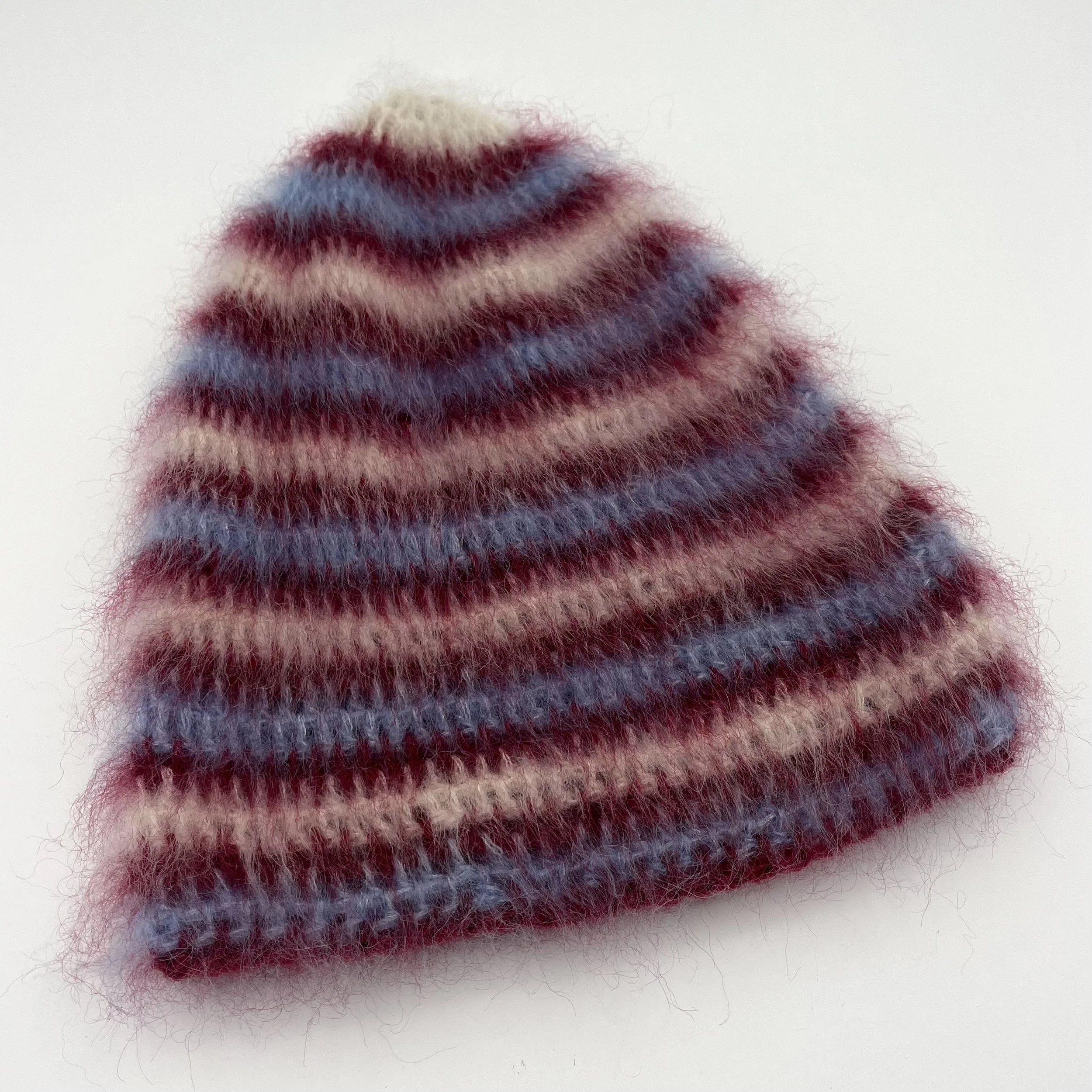 brushed mohair hat - berry stripe