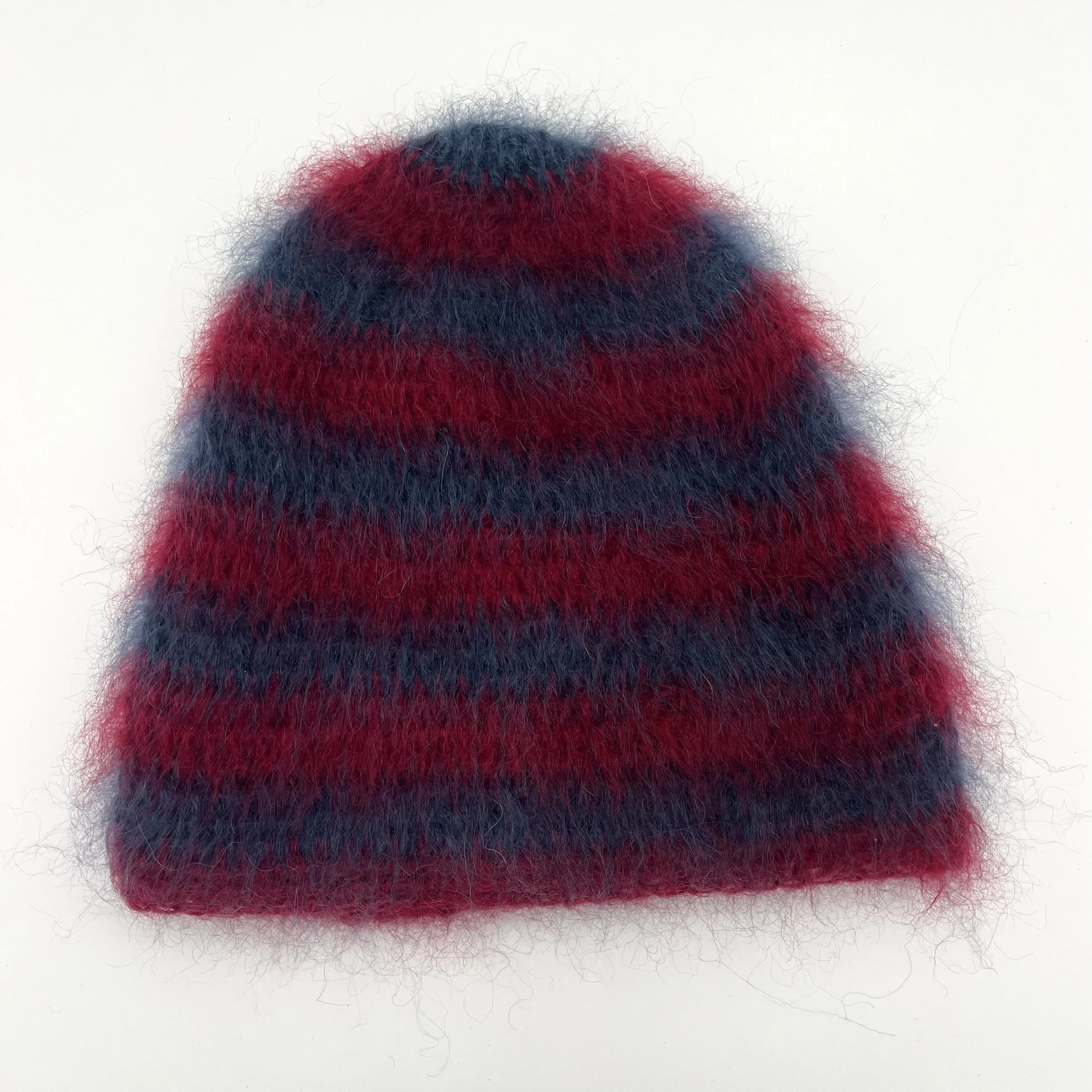 NEW brushed mohair hat, blue & red stripe