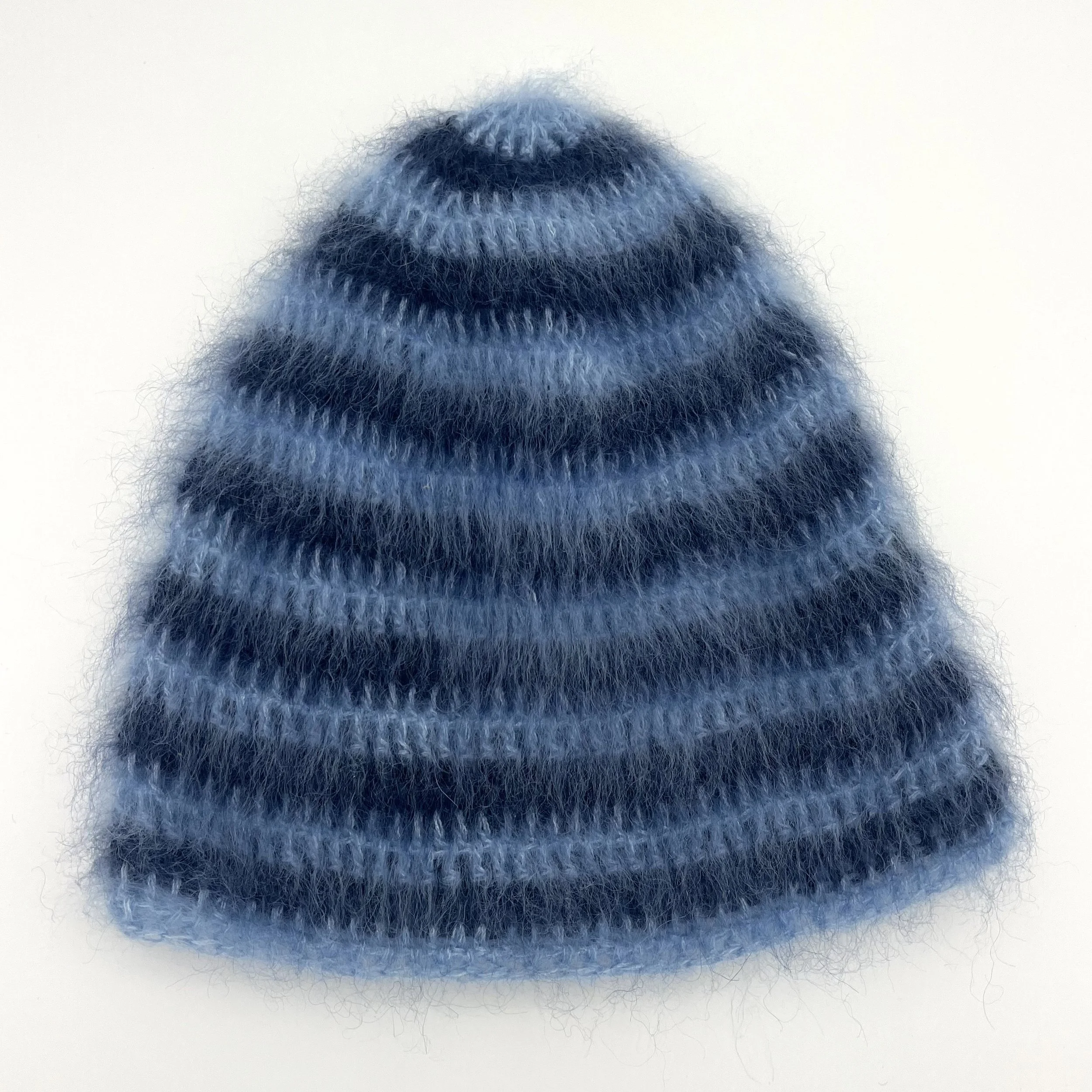 brushed mohair hat, blue thin stripe