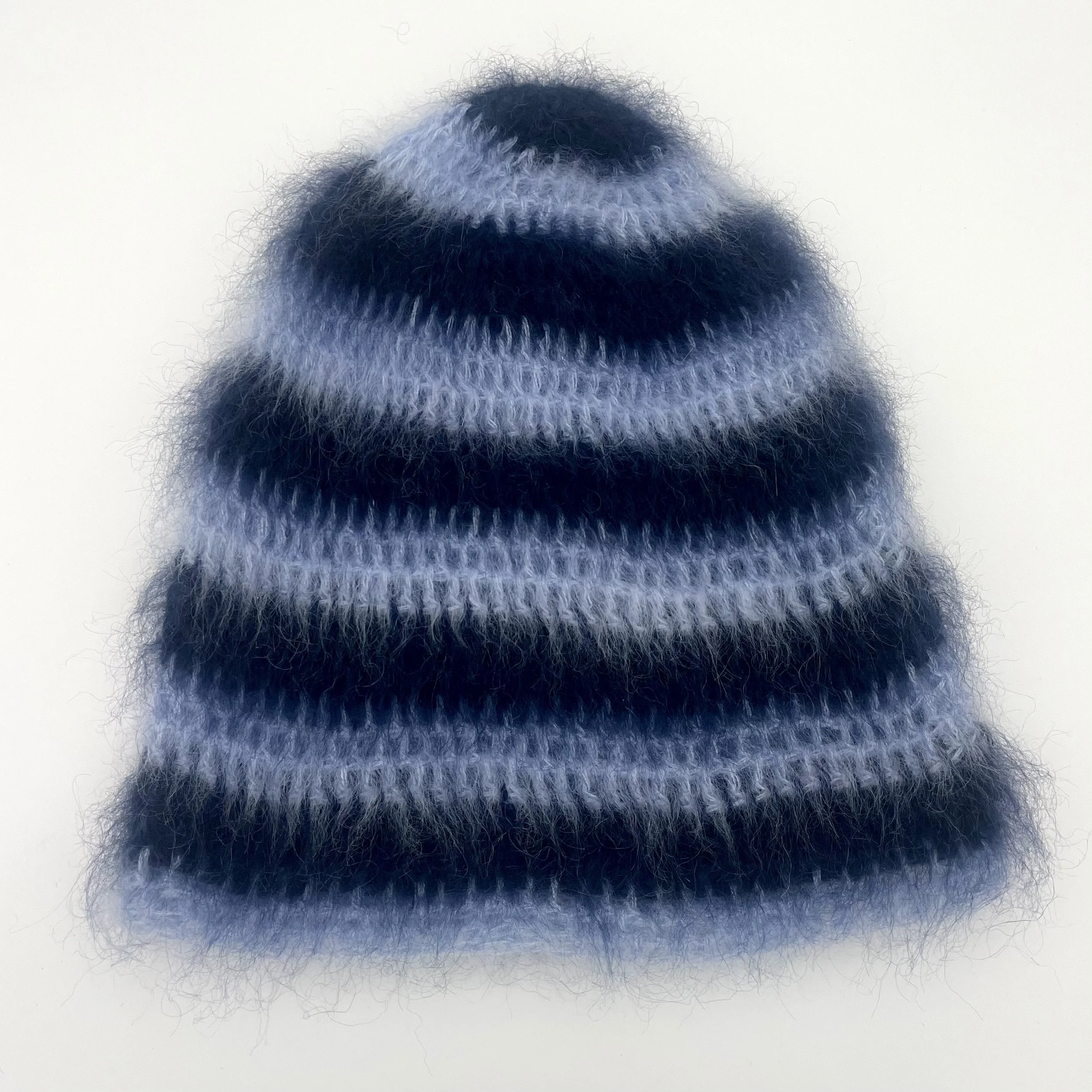 brushed mohair hat, light blue stripe